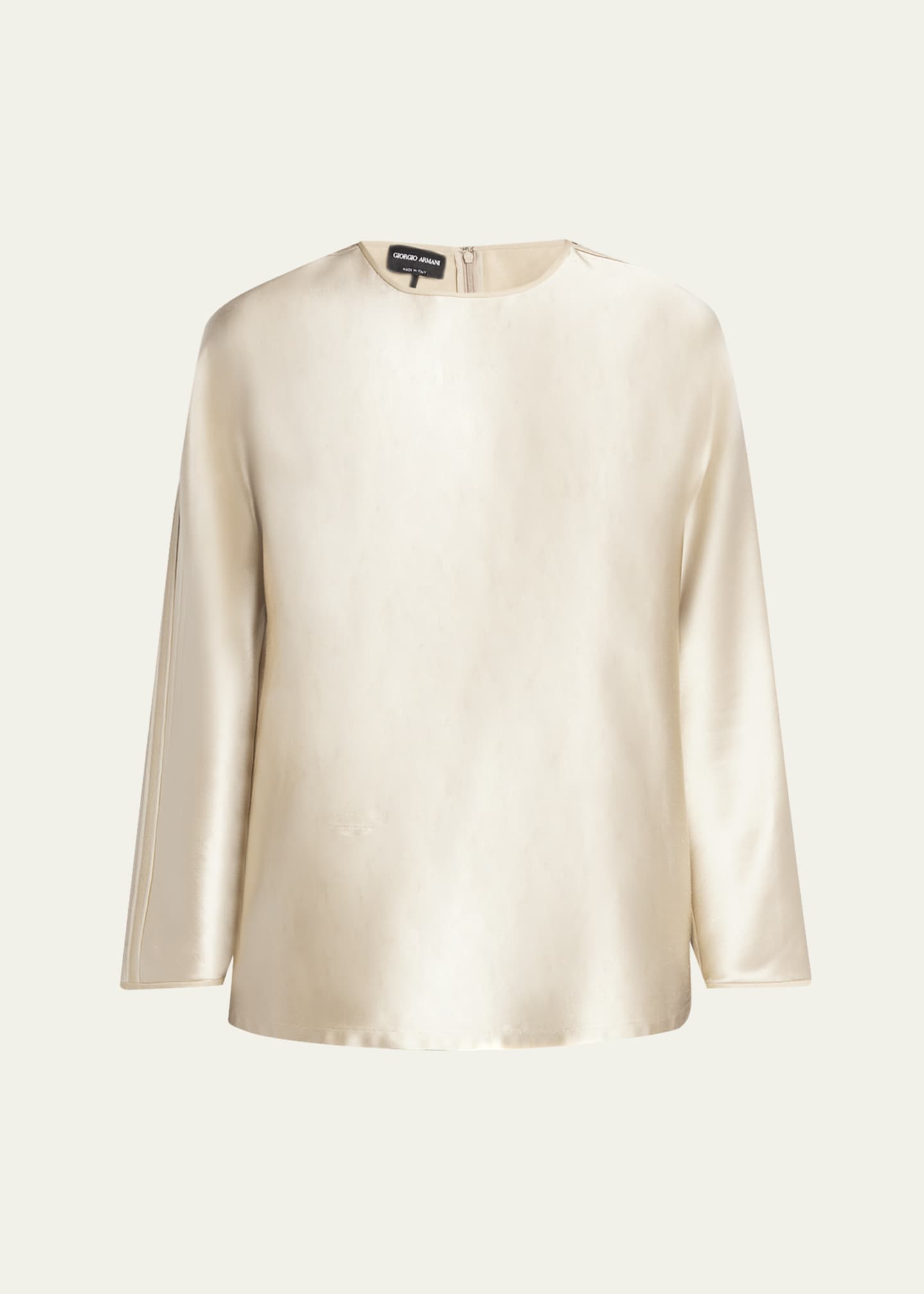 Giorgio Armani Tonal Piping Long-Sleeve Silk Blouse Image 1 of 5