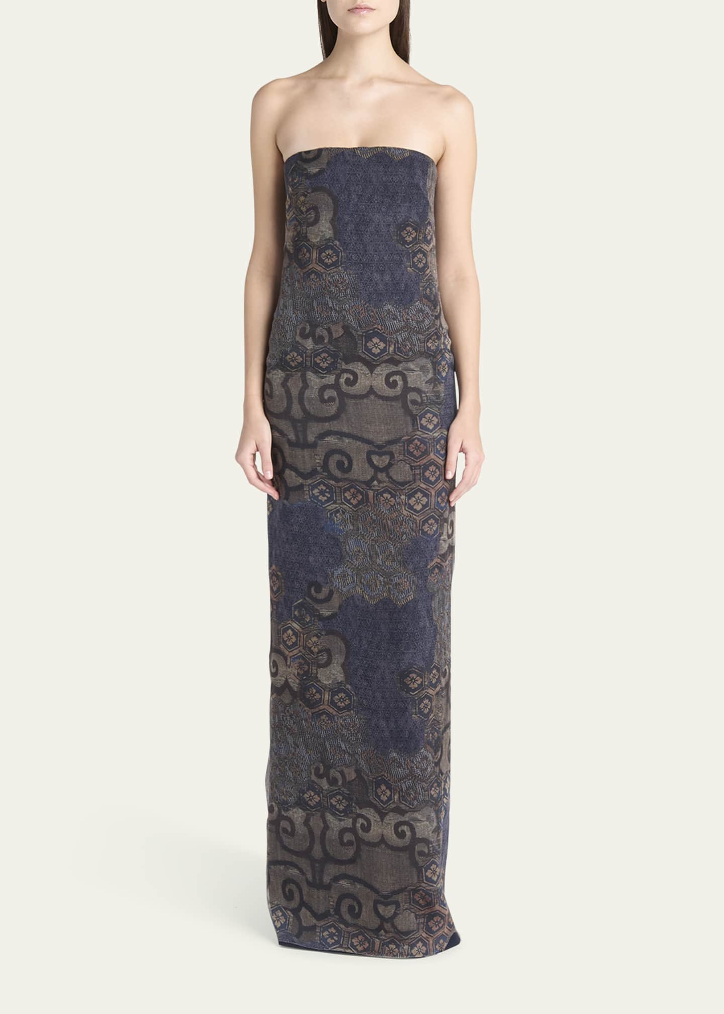 Giorgio Armani Strapless Tile-Print Silk Gown Image 2 of 5