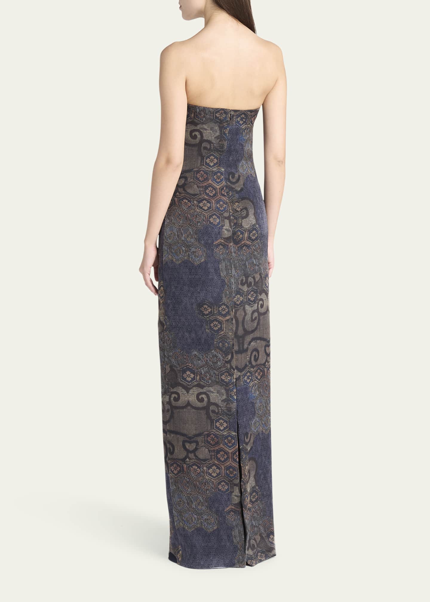 Giorgio Armani Strapless Tile-Print Silk Gown Image 3 of 5