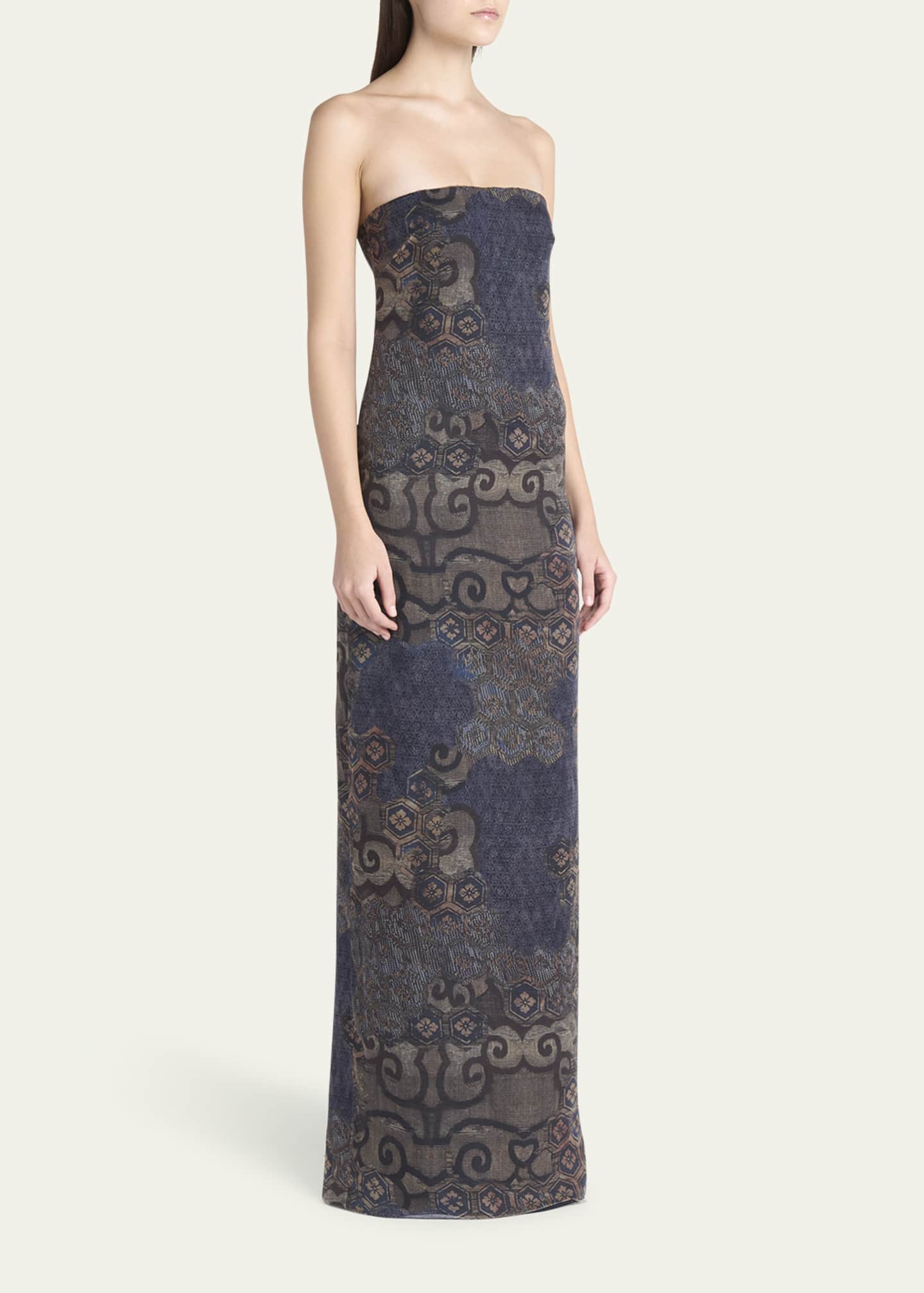 Giorgio Armani Strapless Tile-Print Silk Gown Image 4 of 5
