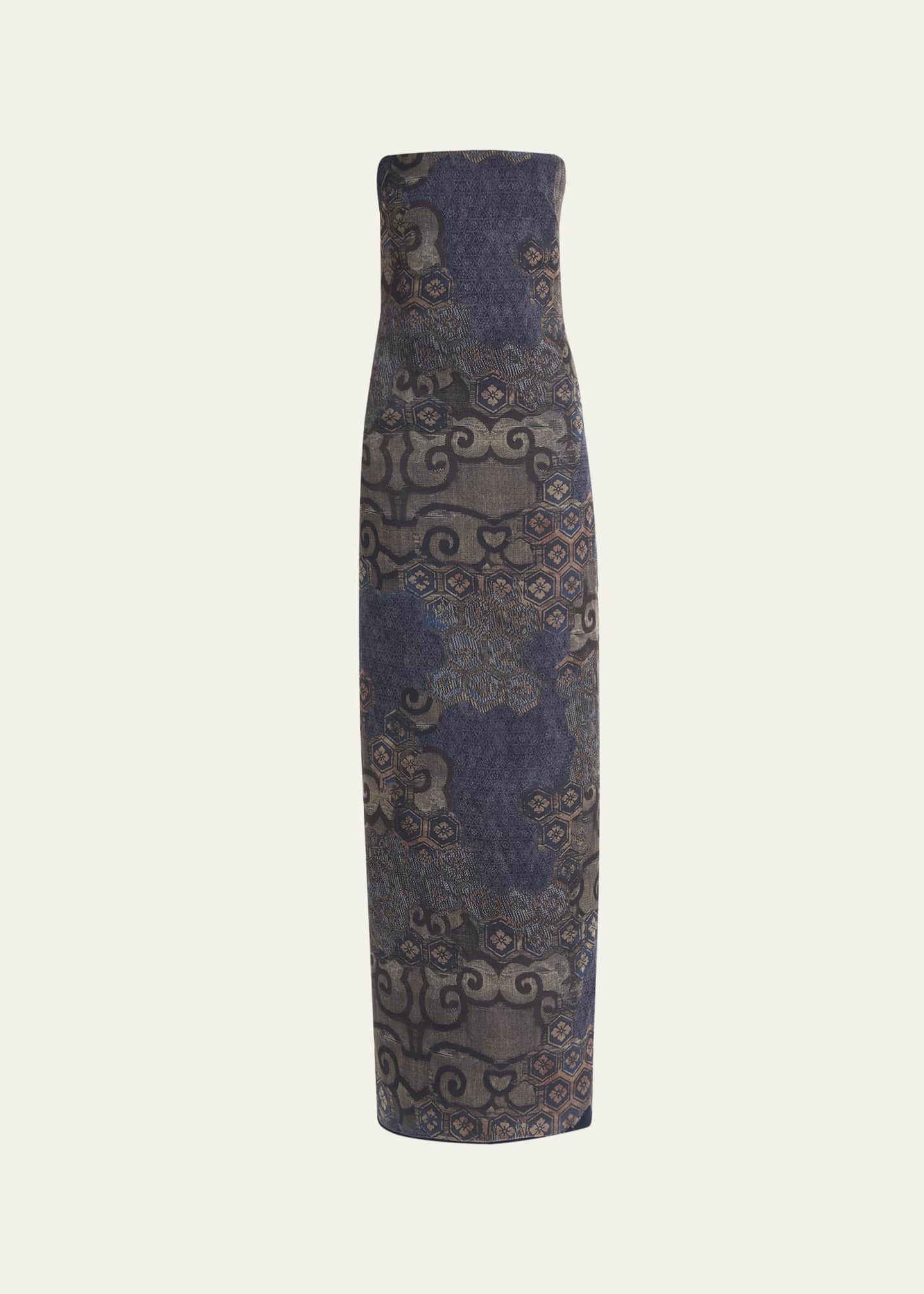 Giorgio Armani Strapless Tile-Print Silk Gown Image 1 of 5