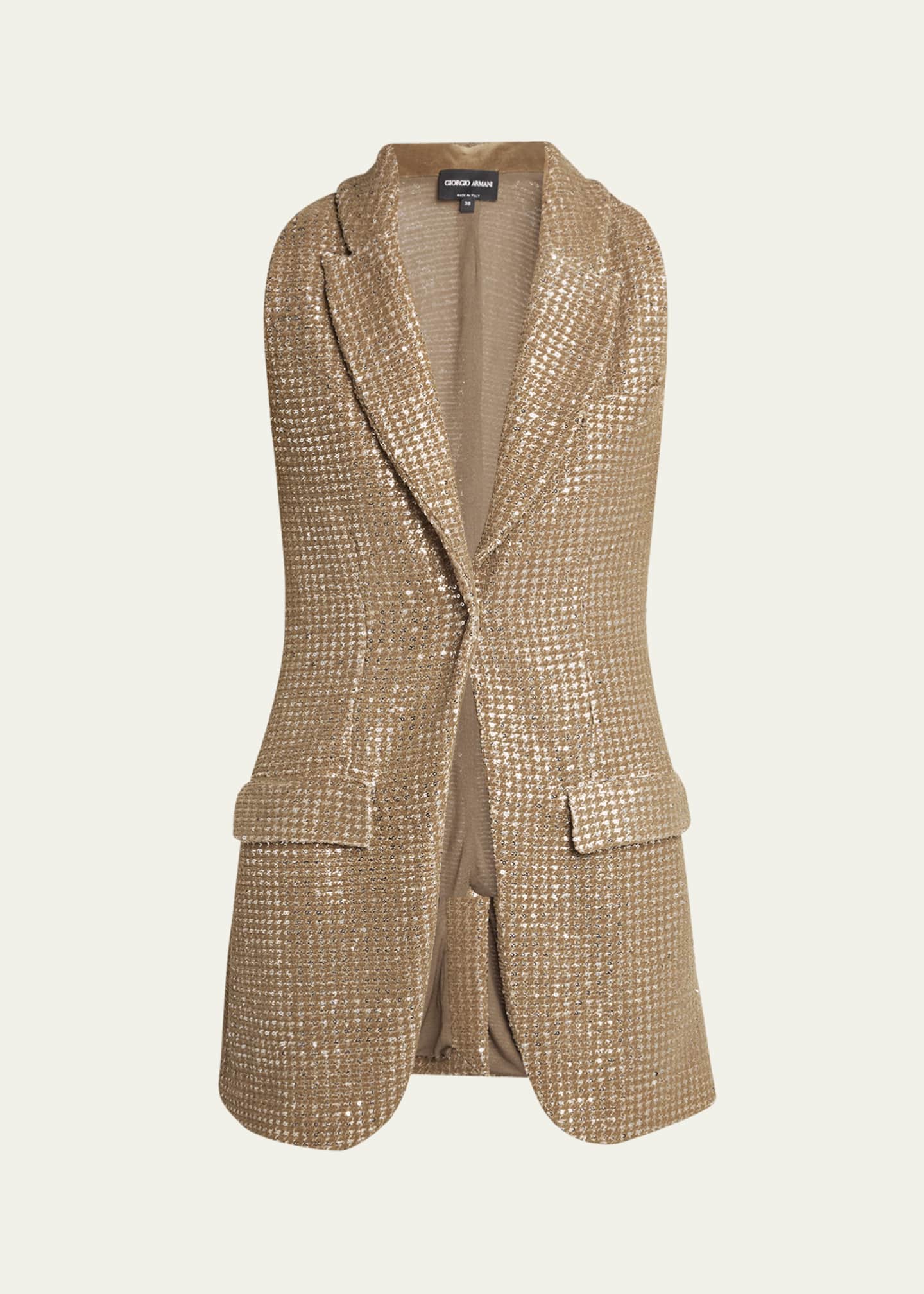 Giorgio Armani Sequined Houndstooth Single-Breasted Vest
