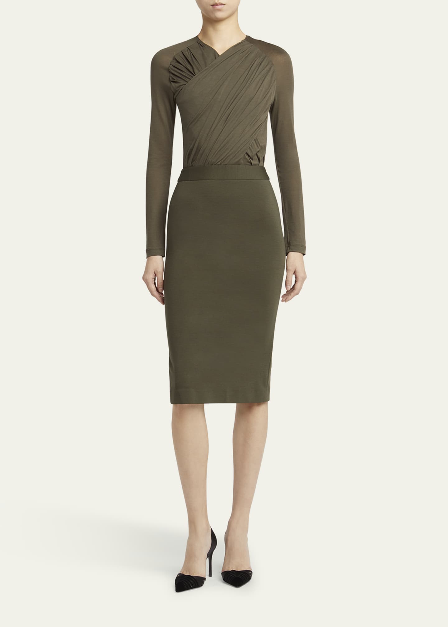 Giorgio Armani - Lyocell Jersey Midi Dress, Woman, Green, Size: 40