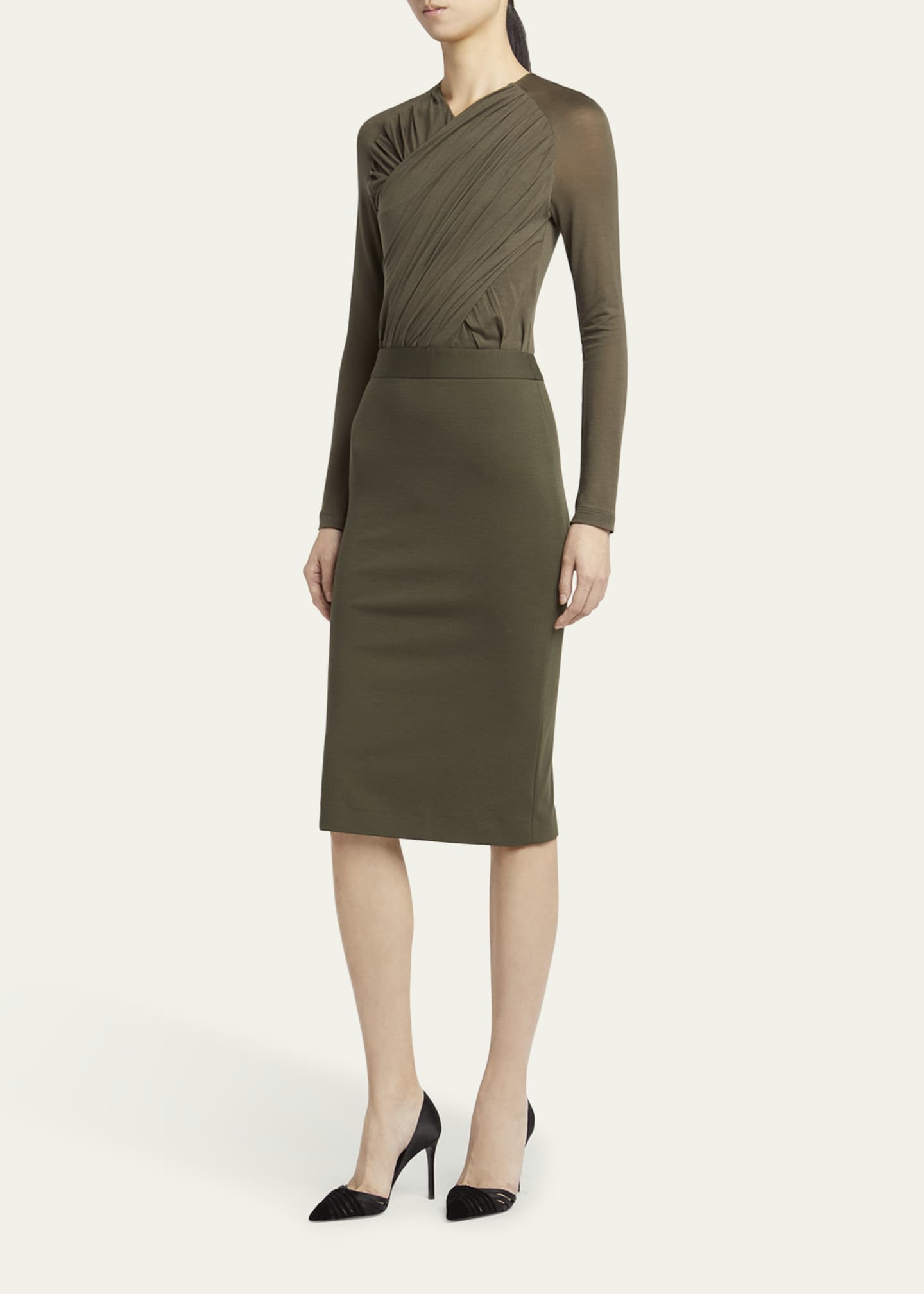 Giorgio Armani - Lyocell Jersey Midi Dress, Woman, Green, Size: 40