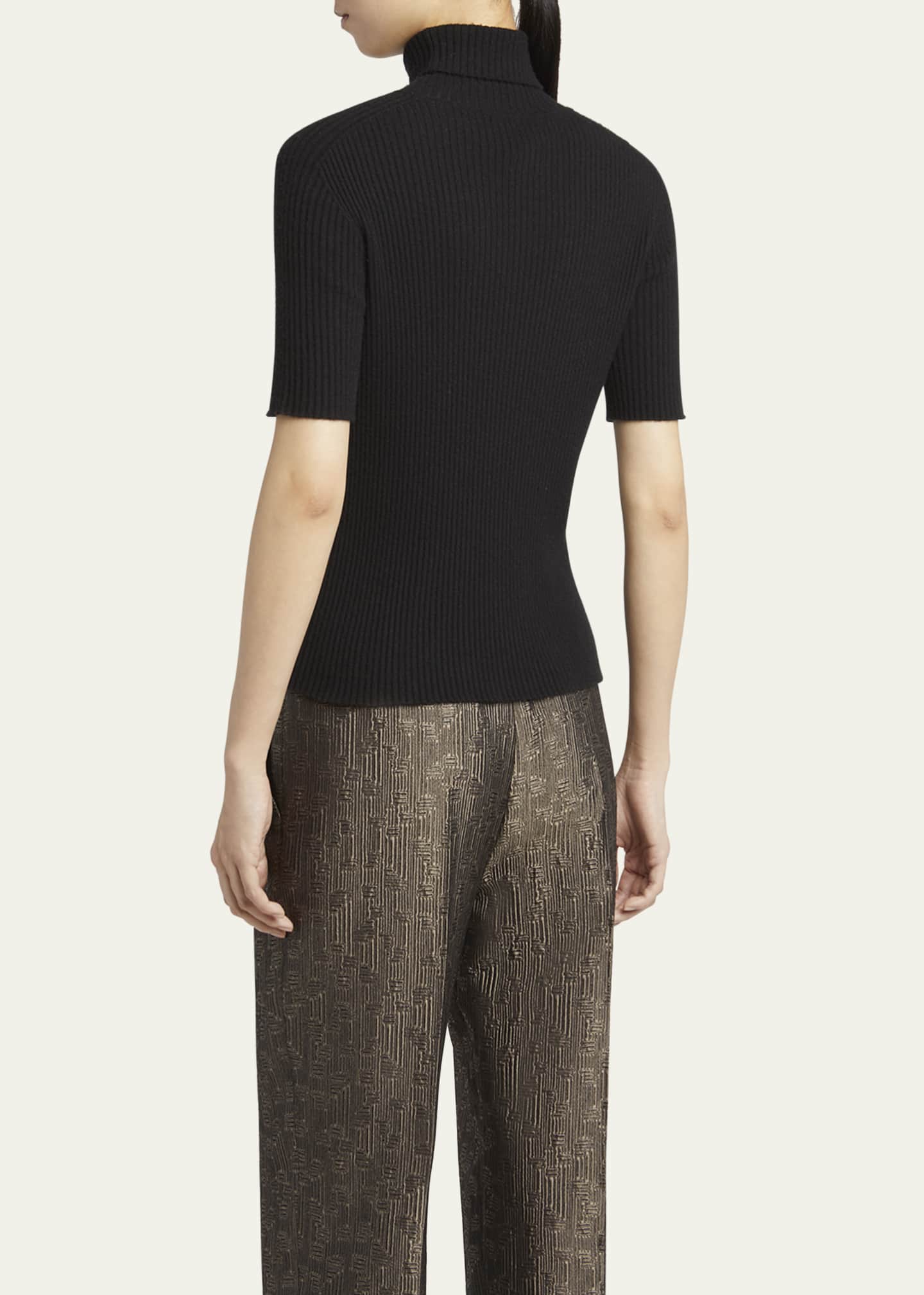 Giorgio Armani Turtleneck Short-Sleeve Cashmere Rib Sweater