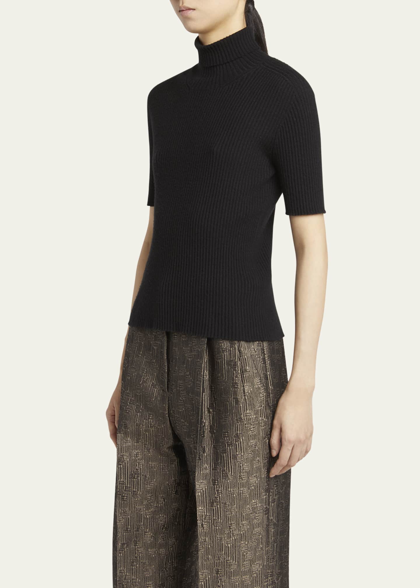Giorgio Armani Turtleneck Short-Sleeve Cashmere Rib Sweater