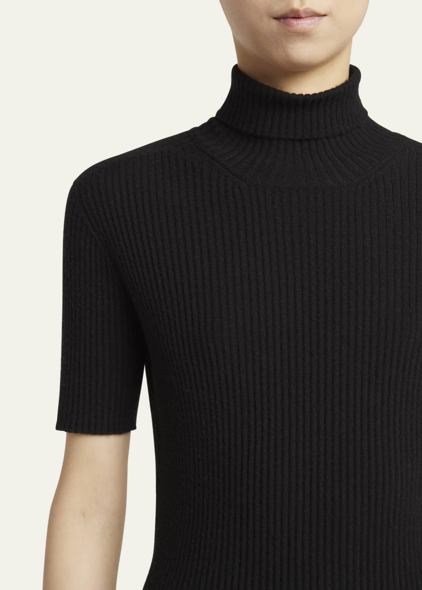 Giorgio Armani Turtleneck Short-Sleeve Cashmere Rib Sweater