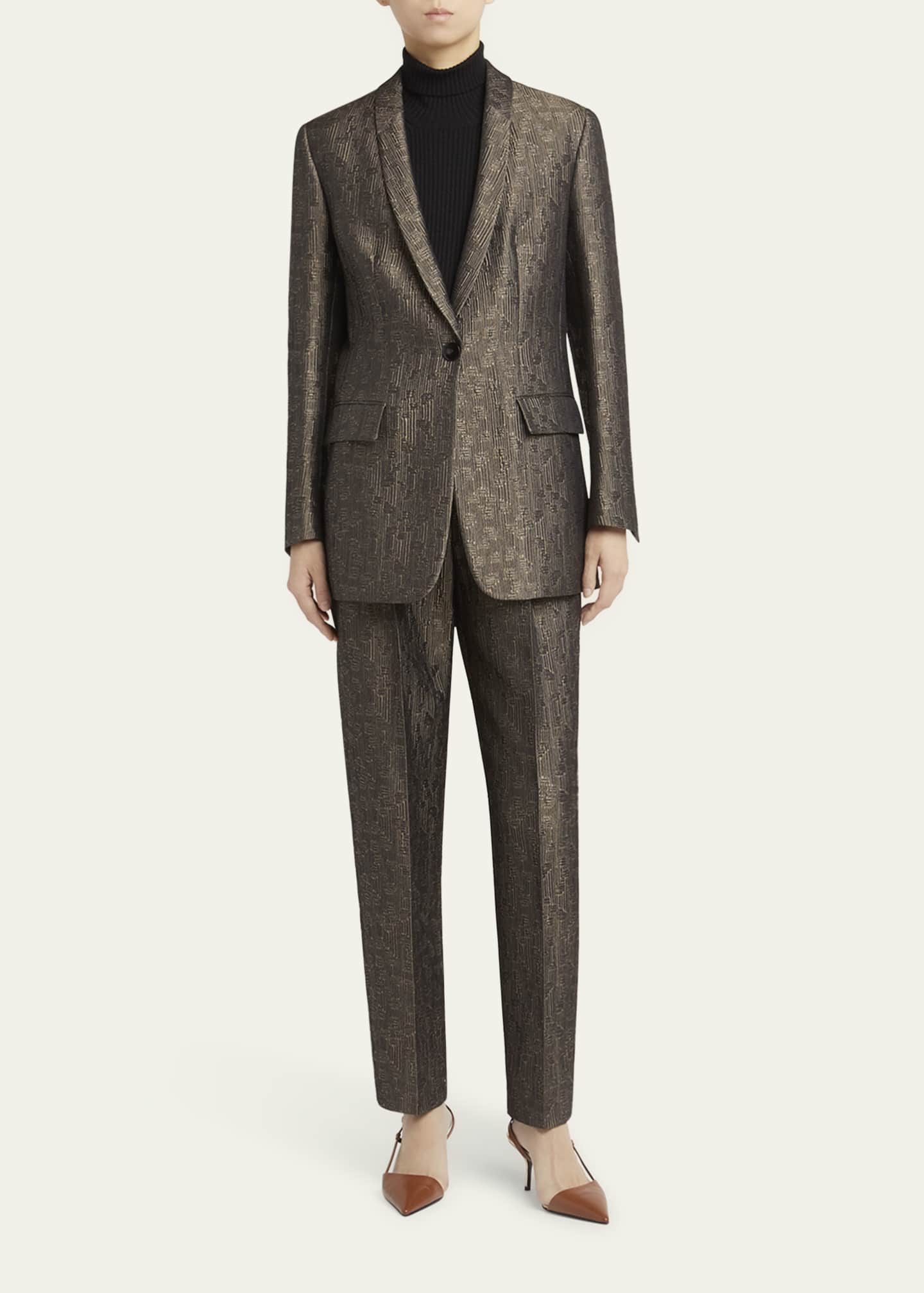 Giorgio Armani Geo Silk Jacquard Tapered-Leg Trousers Image 2 of 5