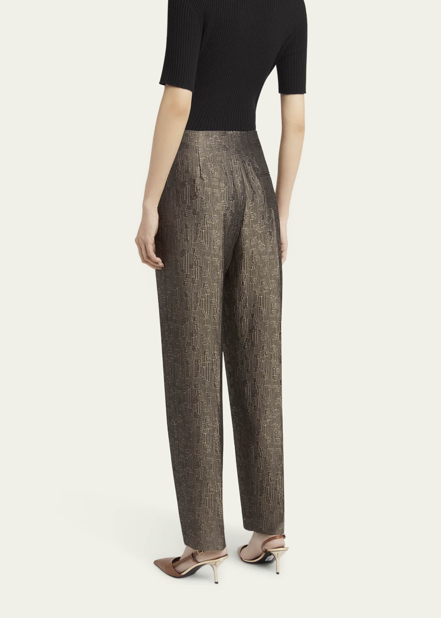 Giorgio Armani Geo Silk Jacquard Tapered-Leg Trousers Image 3 of 5