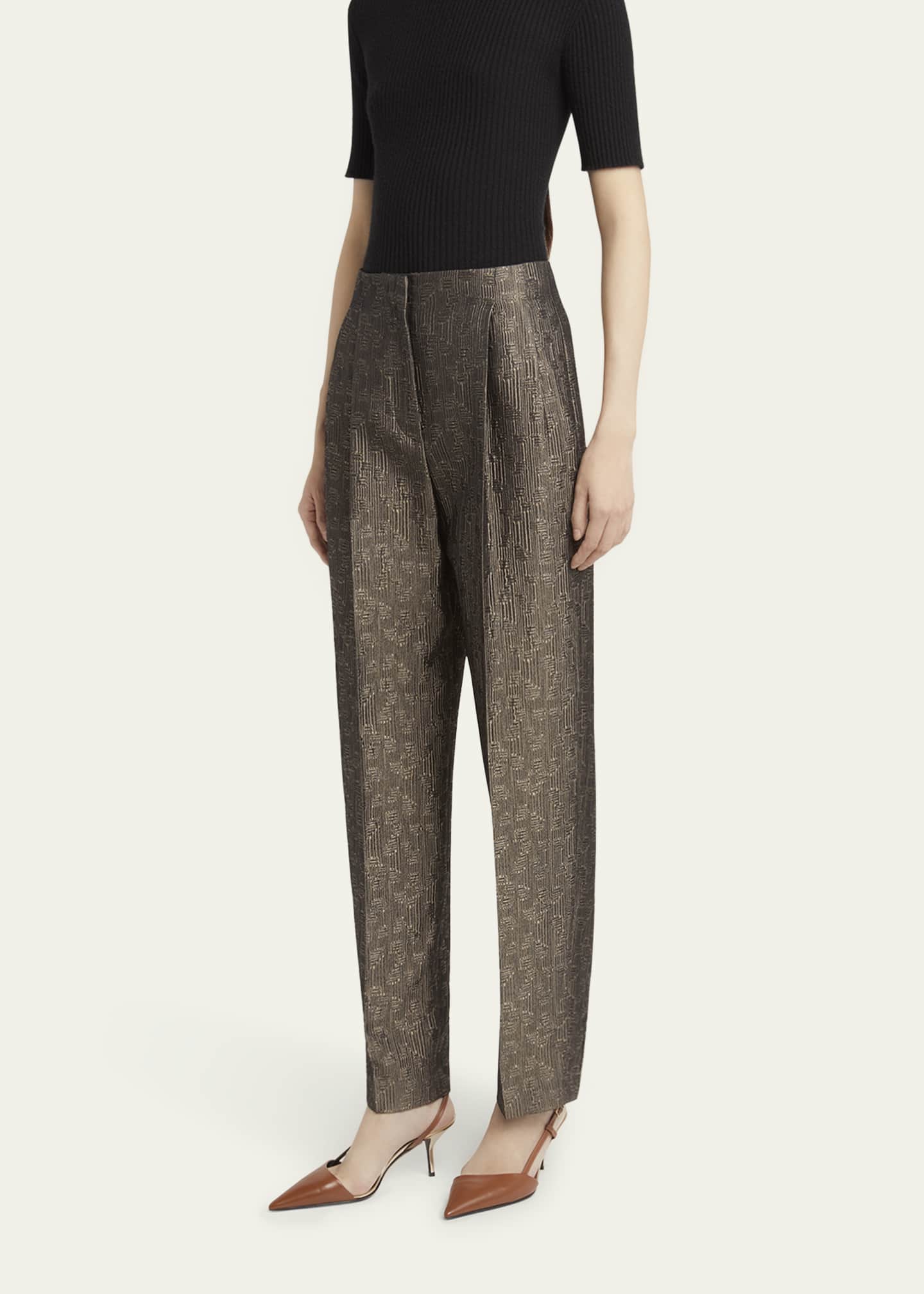 Giorgio Armani Geo Silk Jacquard Tapered-Leg Trousers Image 4 of 5