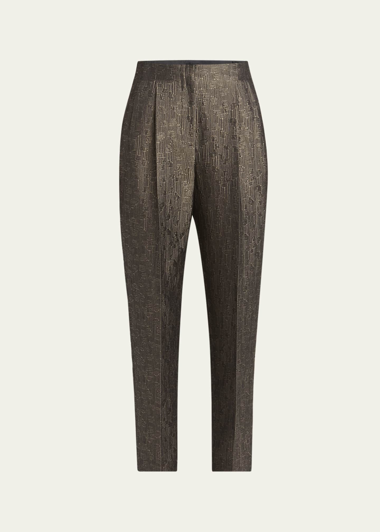 Giorgio Armani Geo Silk Jacquard Tapered-Leg Trousers Image 1 of 5