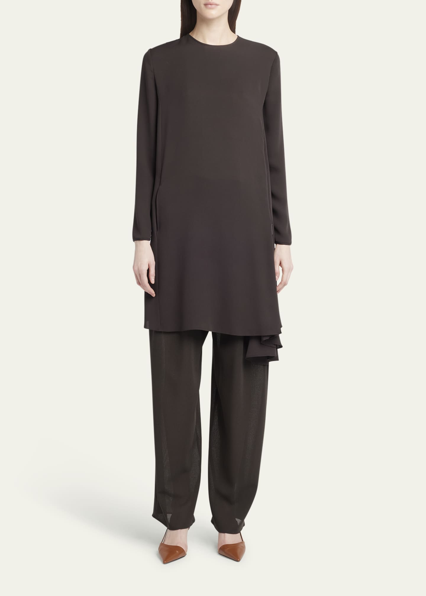 Giorgio Armani Silk Georgette Draped Tunic Dress Image 2 of 5