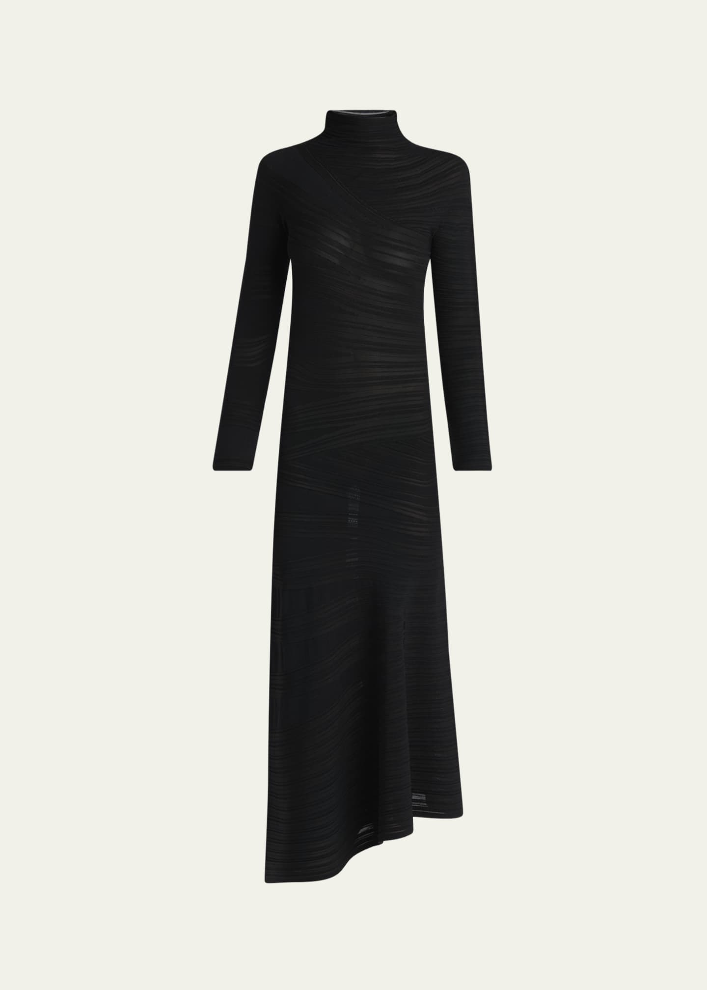 Giorgio Armani Asymmetric Tonal Striped Jersey Mock-Neck Midi Dress Image 1 of 5