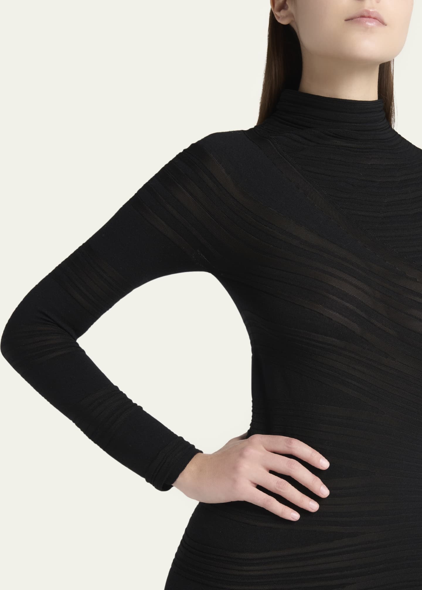 Giorgio Armani Asymmetric Tonal Striped Jersey Mock-Neck Midi Dress Image 5 of 5
