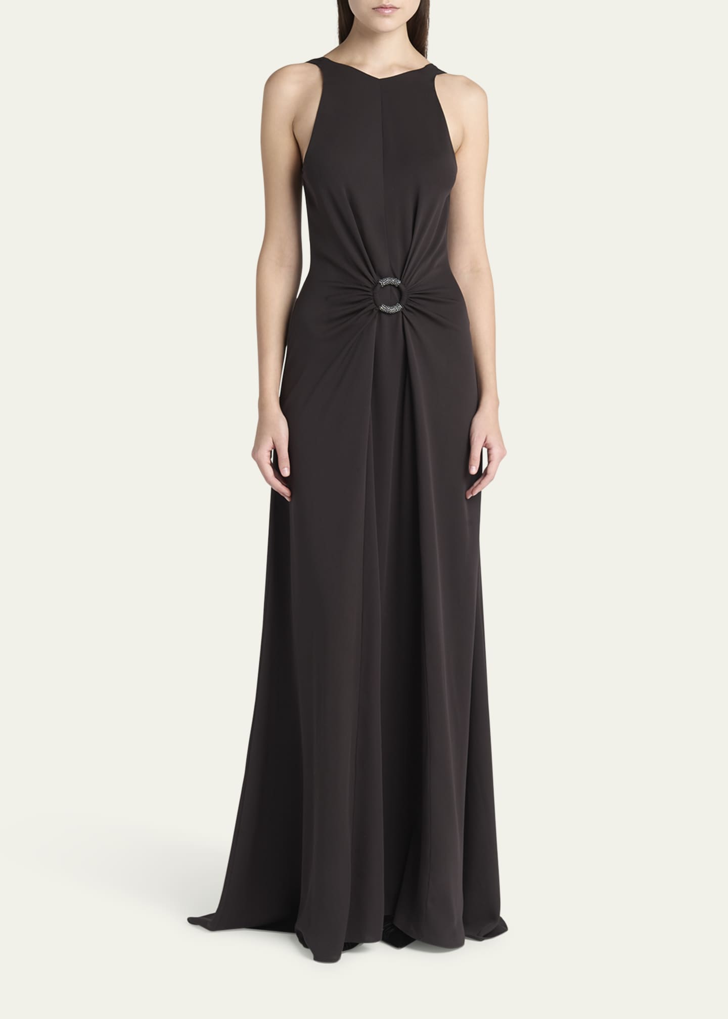Giorgio Armani Beaded-Ring Silk Georgette Backless Gown Image 2 of 5