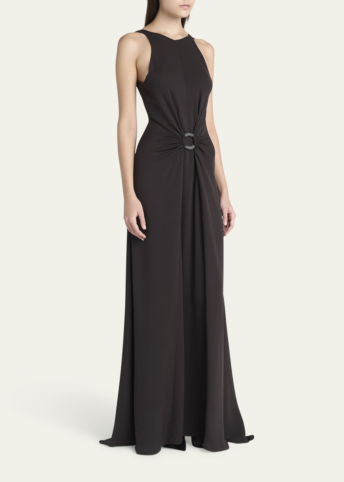 Giorgio Armani Beaded-Ring Silk Georgette Backless Gown Image 4 of 5