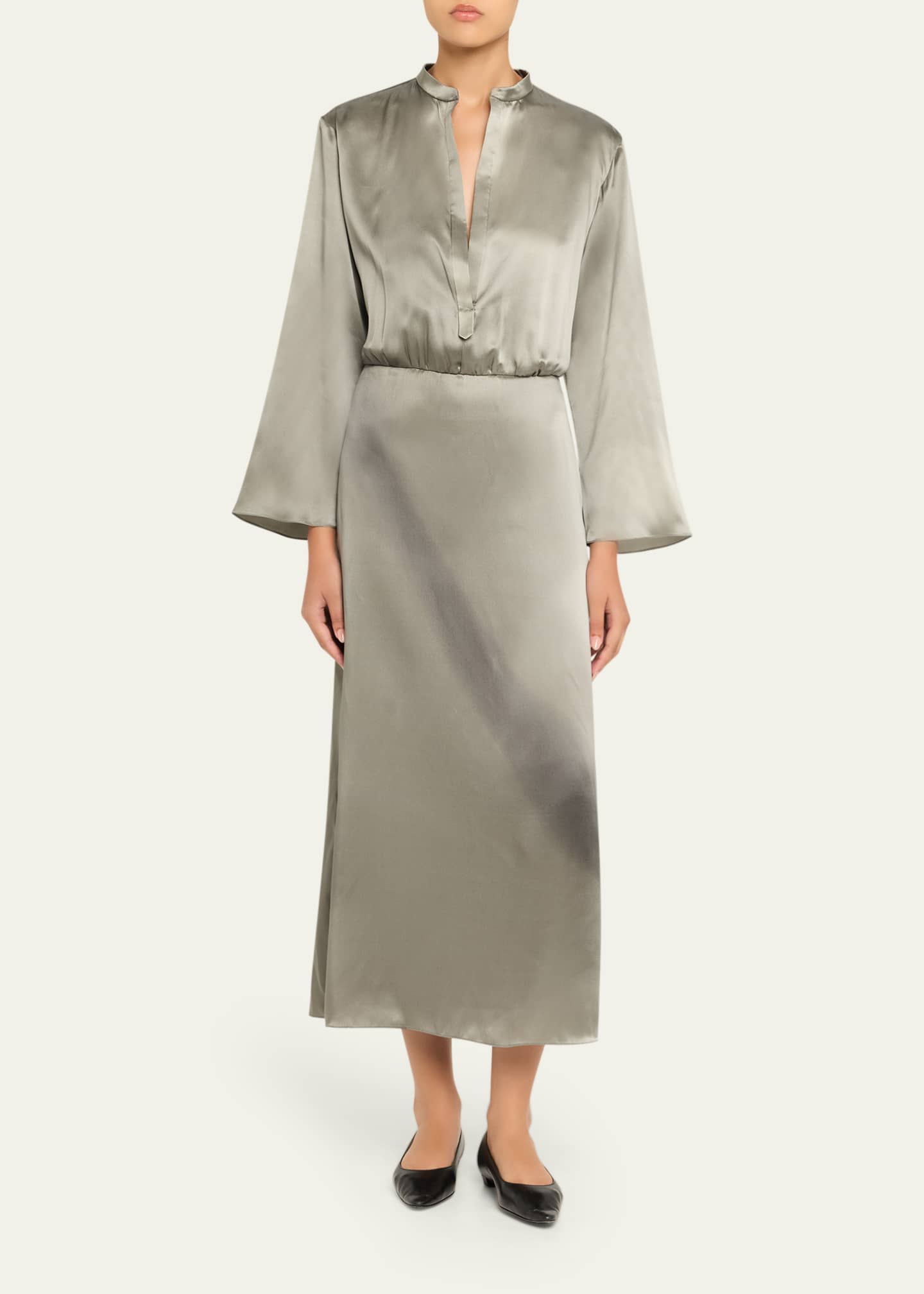Giorgio Armani Ombre Print Silk Long-Sleeve Midi Dress Image 2 of 5