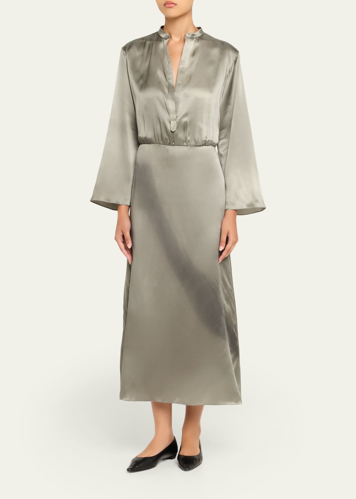 Giorgio Armani Ombre Print Silk Long-Sleeve Midi Dress Image 4 of 5