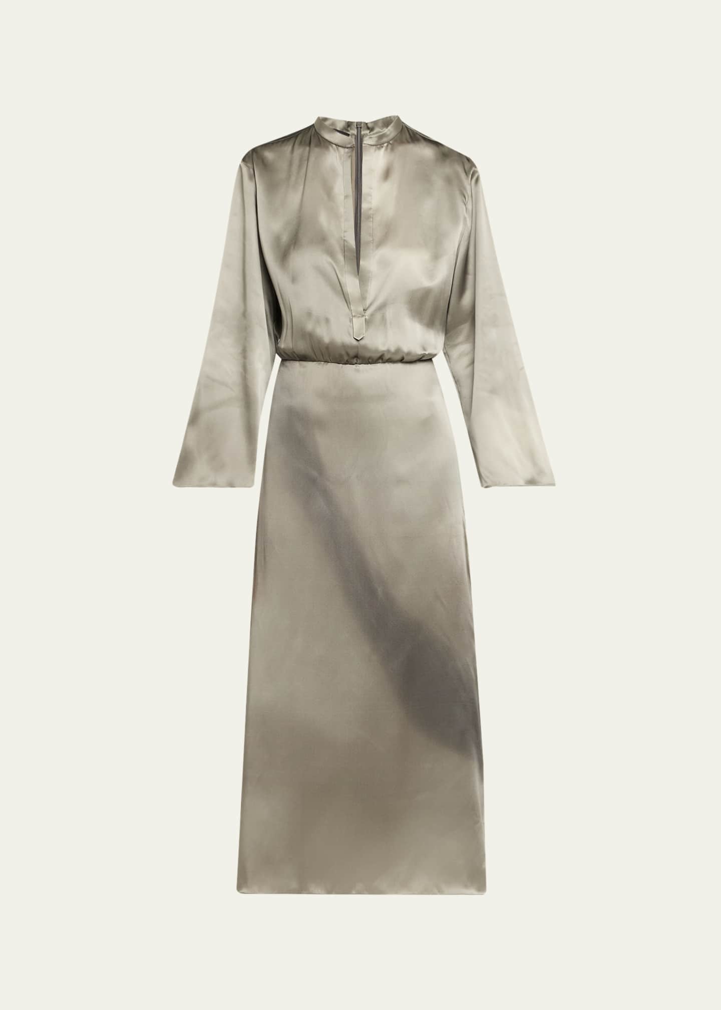 Giorgio Armani Ombre Print Silk Long-Sleeve Midi Dress Image 1 of 5