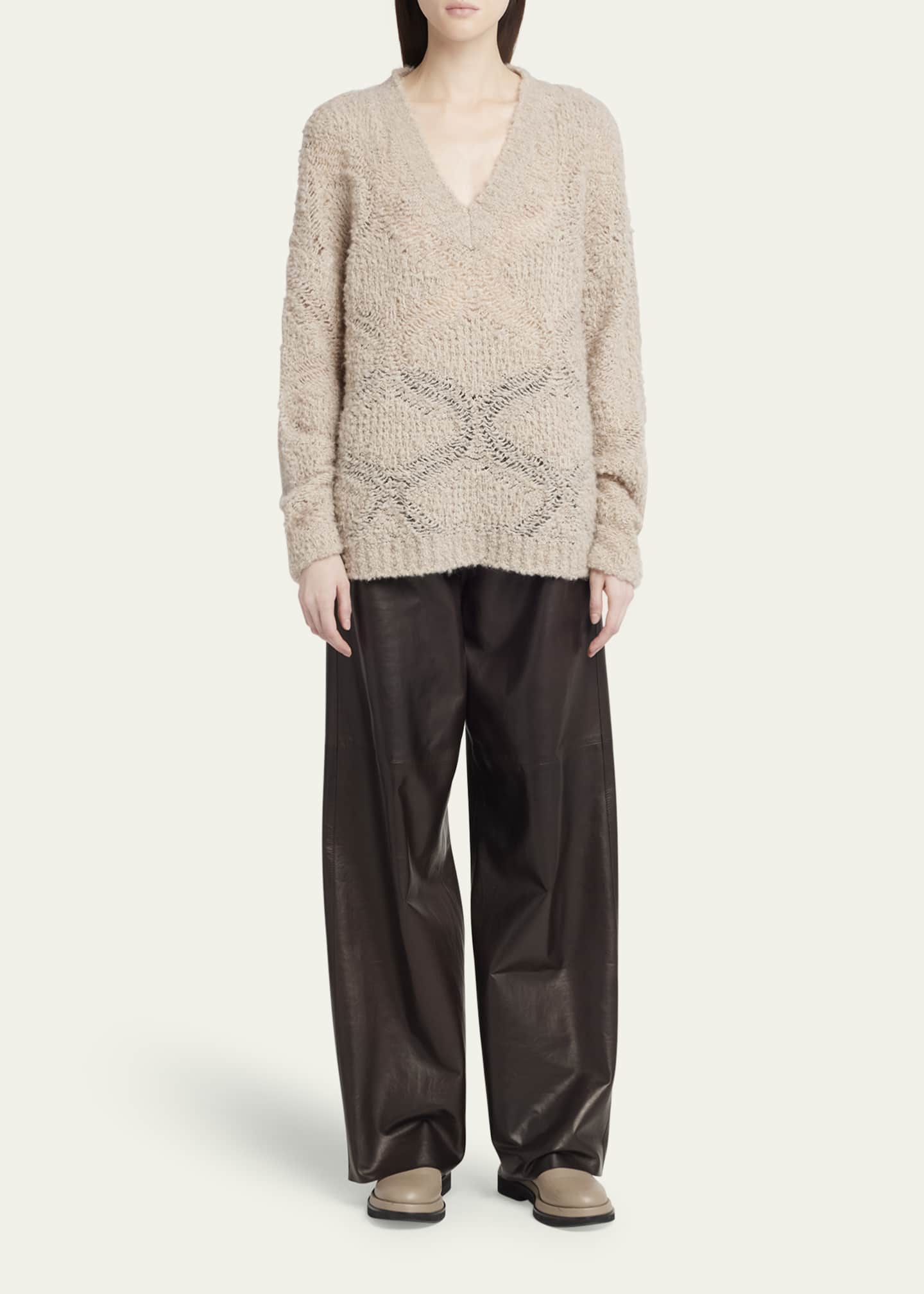 Giorgio Armani V-Neck Wool Cashmere Open-Knit Sweater Image 2 of 5