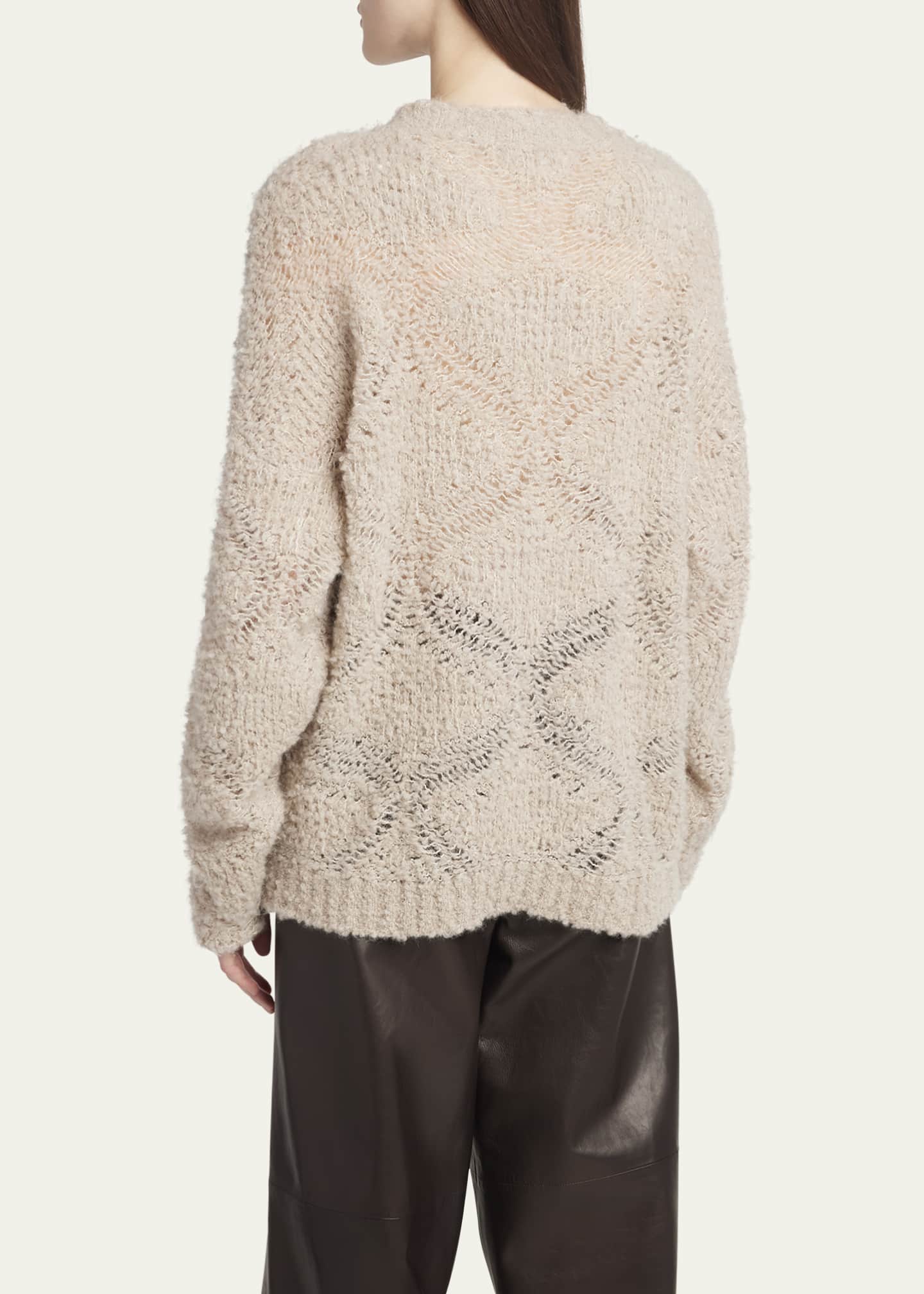 Giorgio Armani V-Neck Wool Cashmere Open-Knit Sweater Image 3 of 5