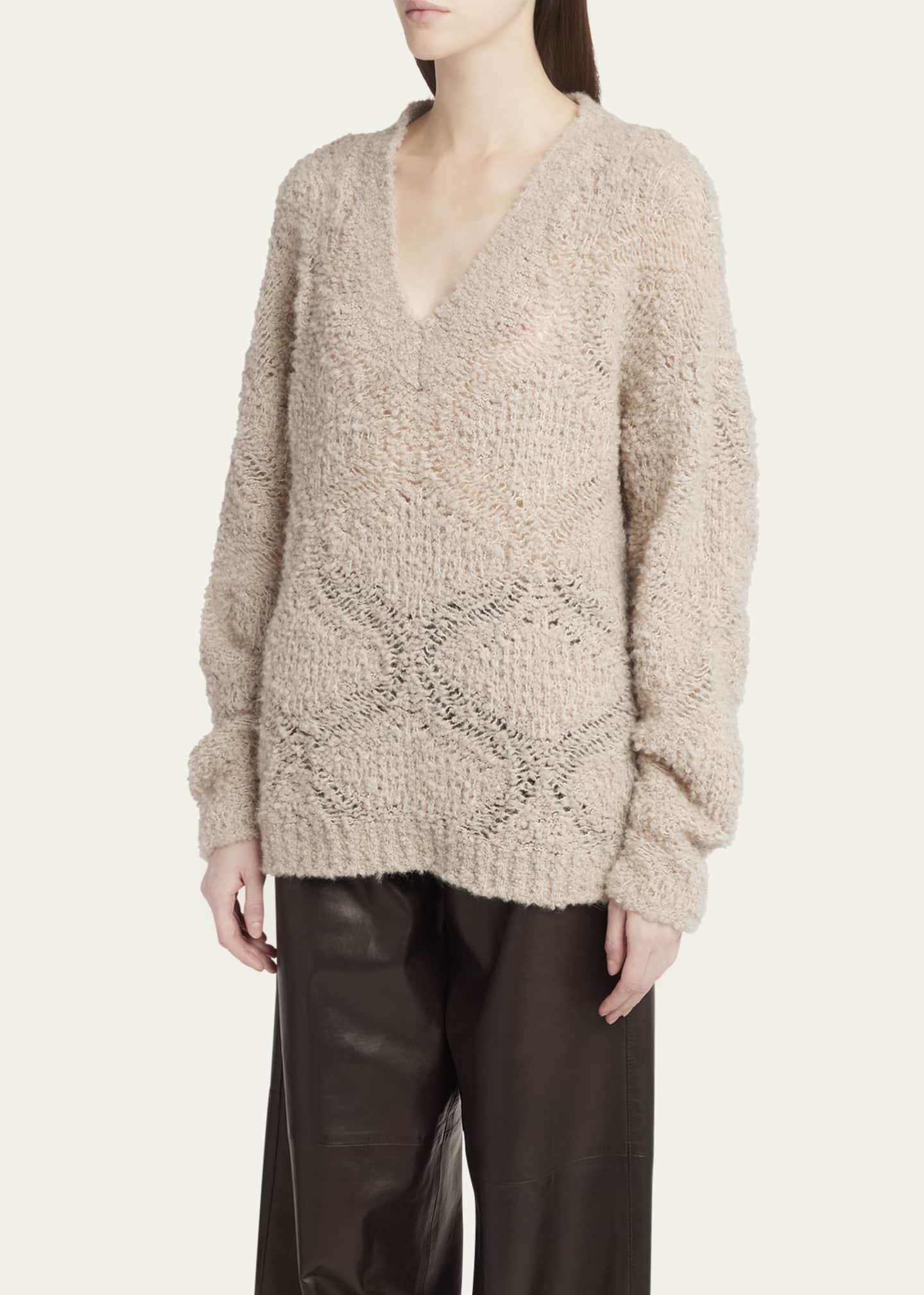 Giorgio Armani V-Neck Wool Cashmere Open-Knit Sweater Image 4 of 5