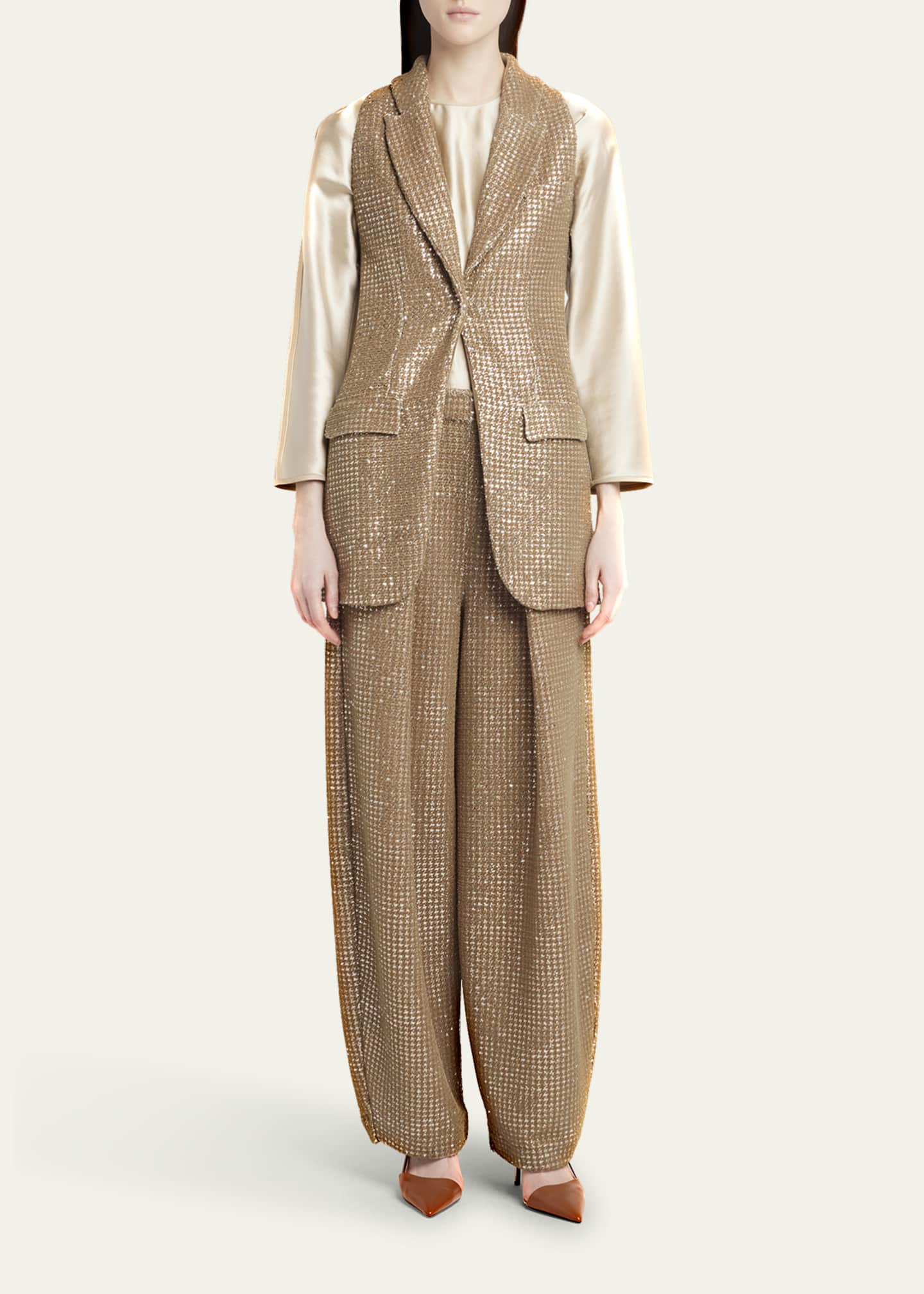 Giorgio Armani Sequined Jersey Pleated Trousers Image 2 of 5