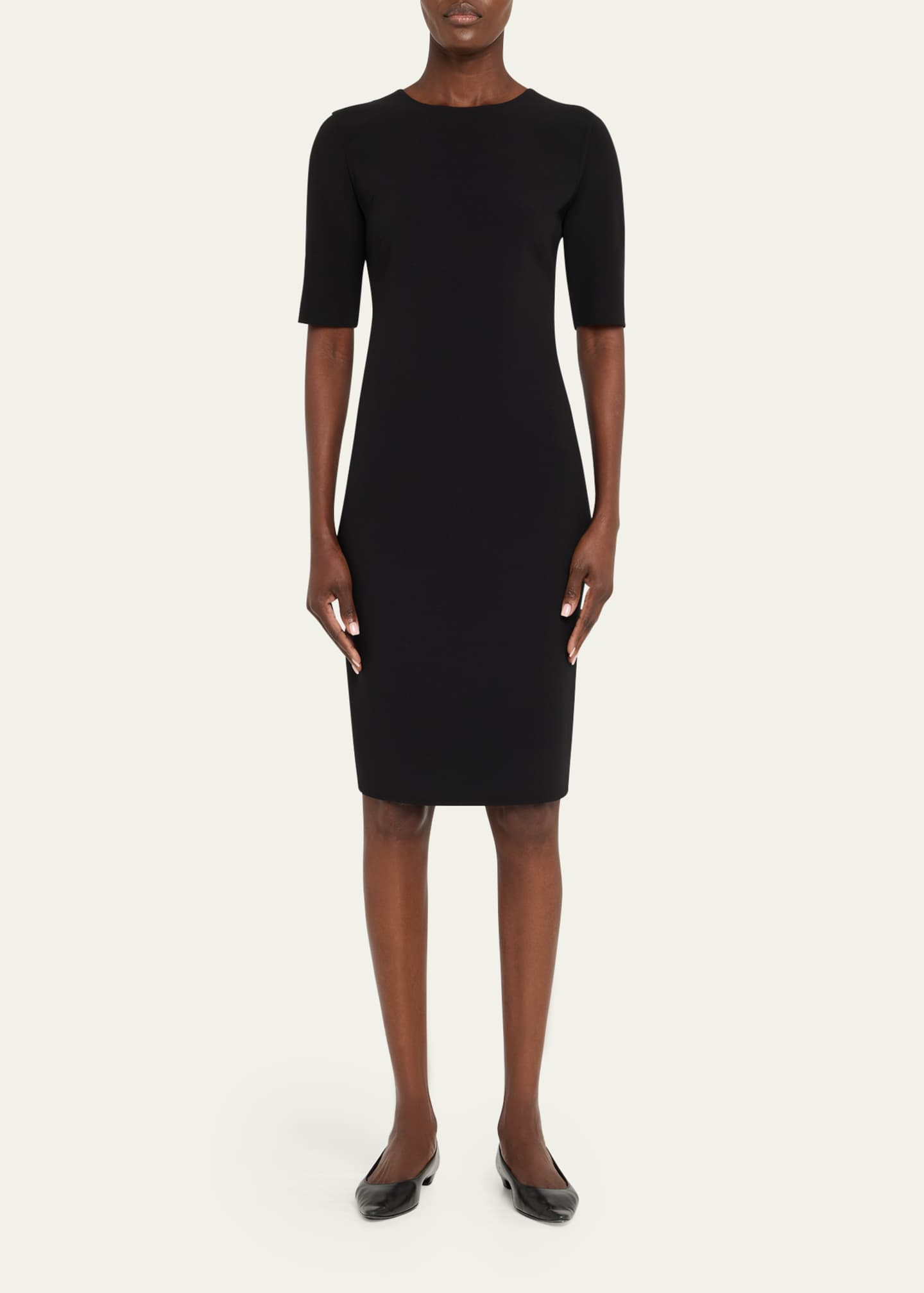 Giorgio Armani Short-Sleeve Wool Crepe Stretch Dress, Black, Women's, 42 It (6 Us), Casual & Work Dresses Wool Dresses
