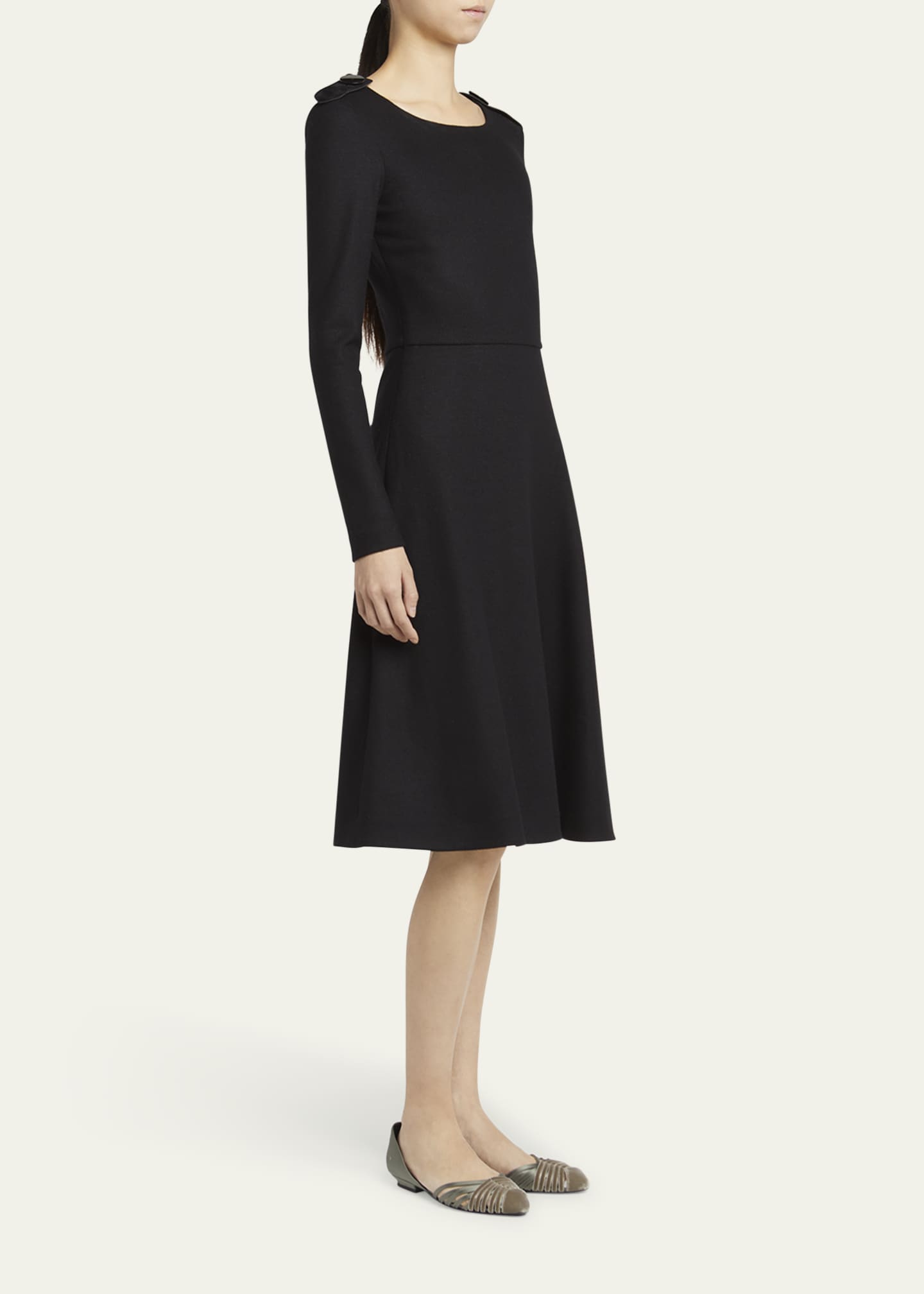 Giorgio Armani Shoulder-Epaulet Long-Sleeve Jersey Wool Midi Dress Image 4 of 5
