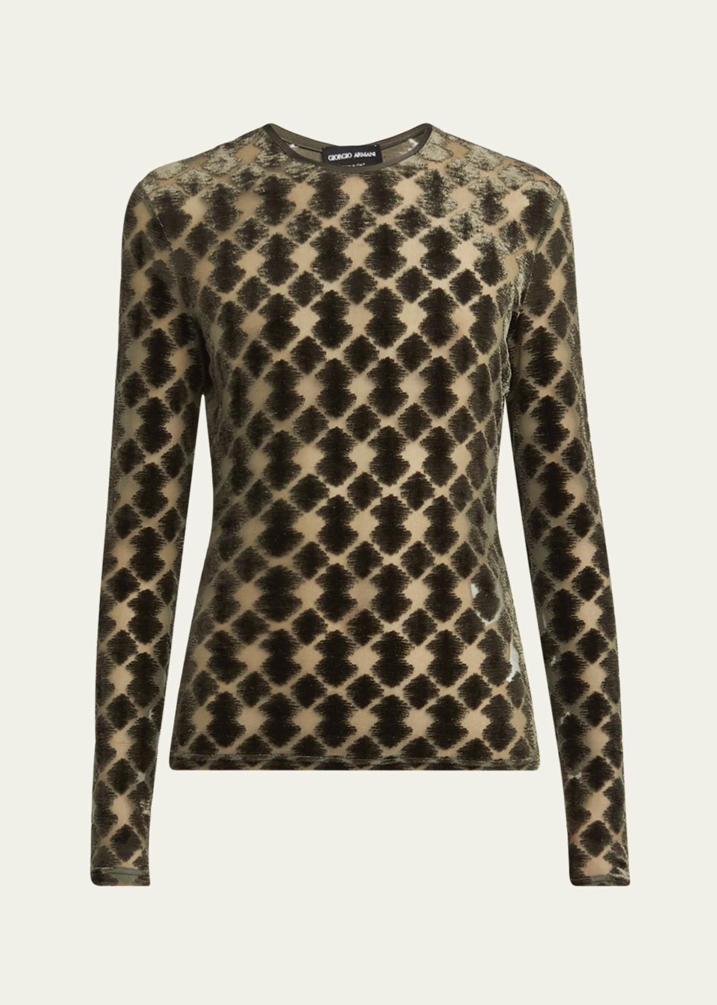 Giorgio Armani Velvet Jersey Jacquard Long-Sleeve Top Image 1 of 5