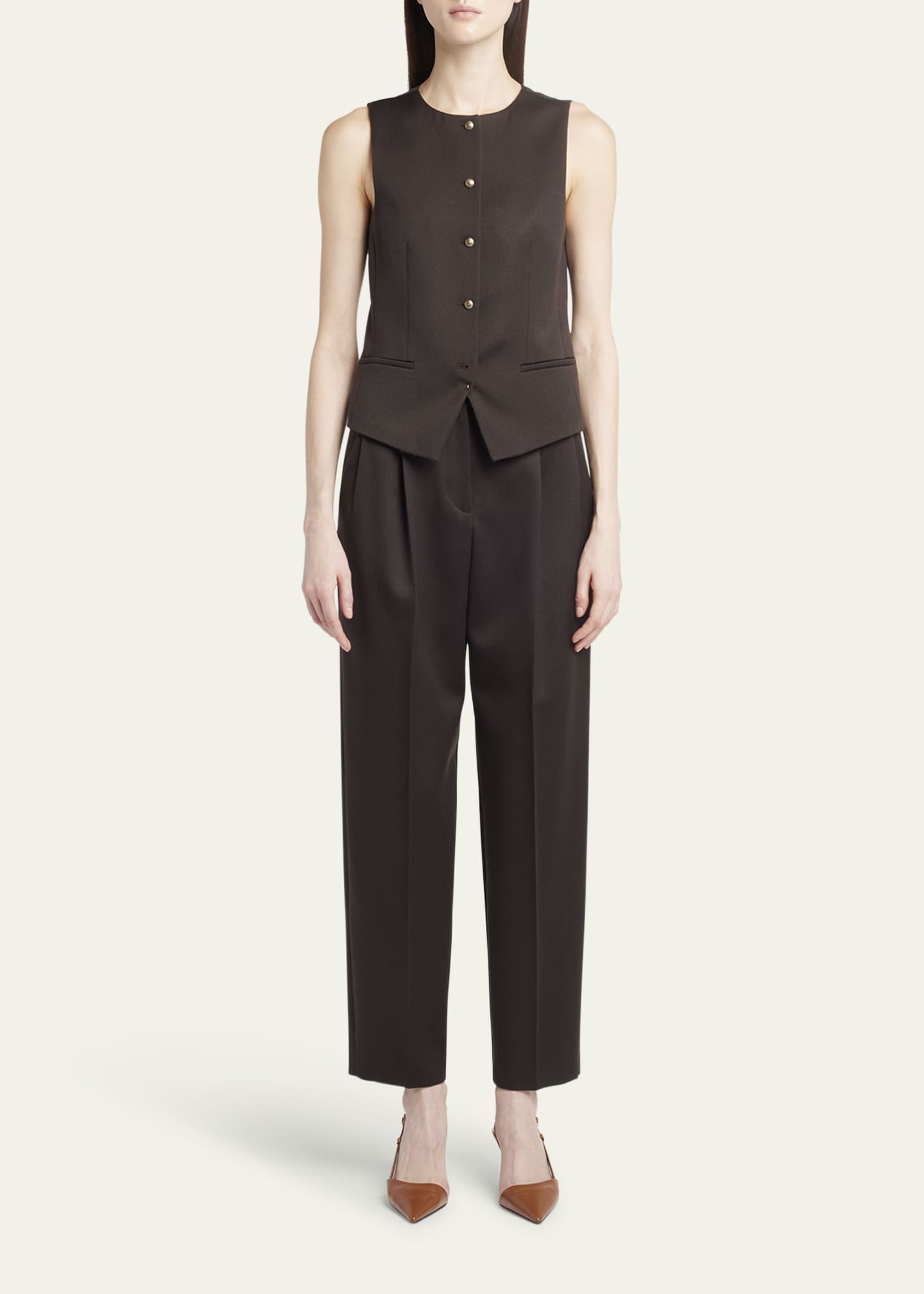 Giorgio Armani Pleated Wool Straight-Leg Ankle Trousers Image 2 of 5