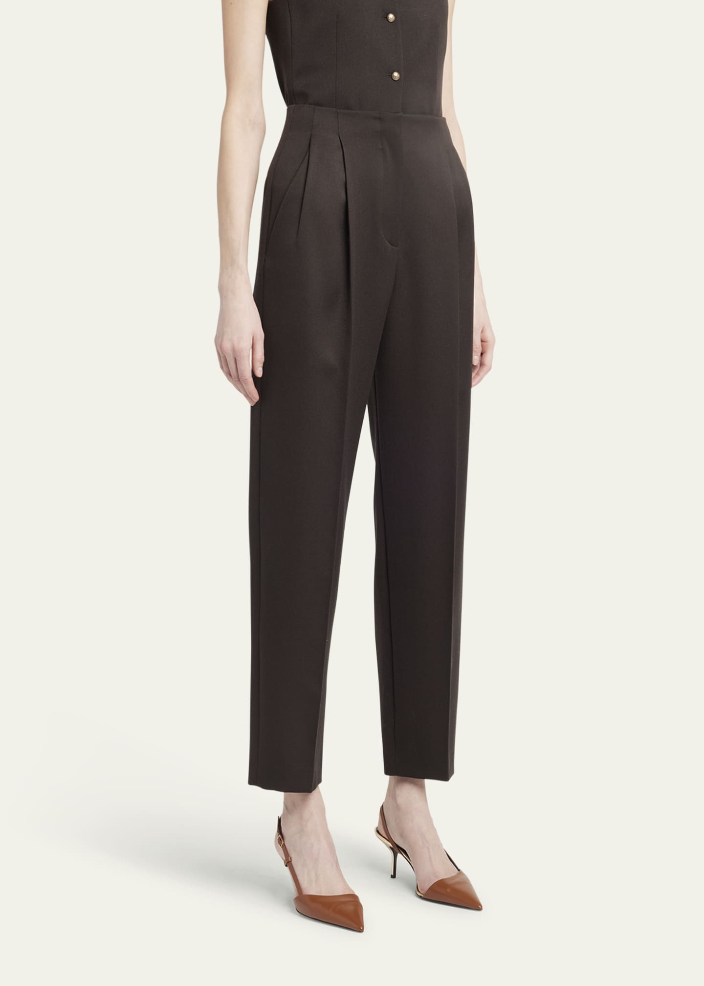 Giorgio Armani Pleated Wool Straight-Leg Ankle Trousers Image 4 of 5