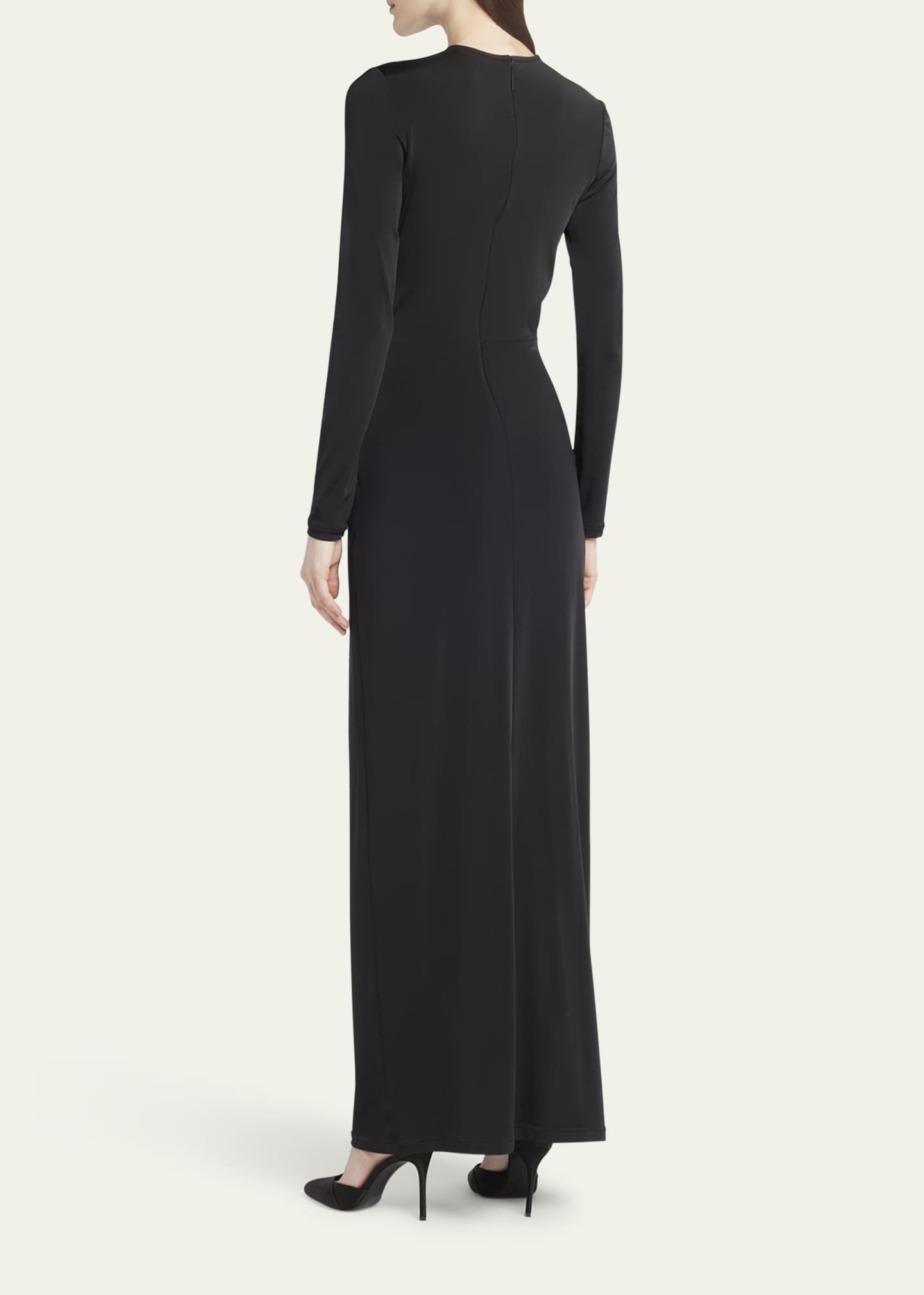 Giorgio Armani Keyhole Long-Sleeve Crystal Draped jersey Gown, Black, Women's, 4, Long-Sleeve Gowns