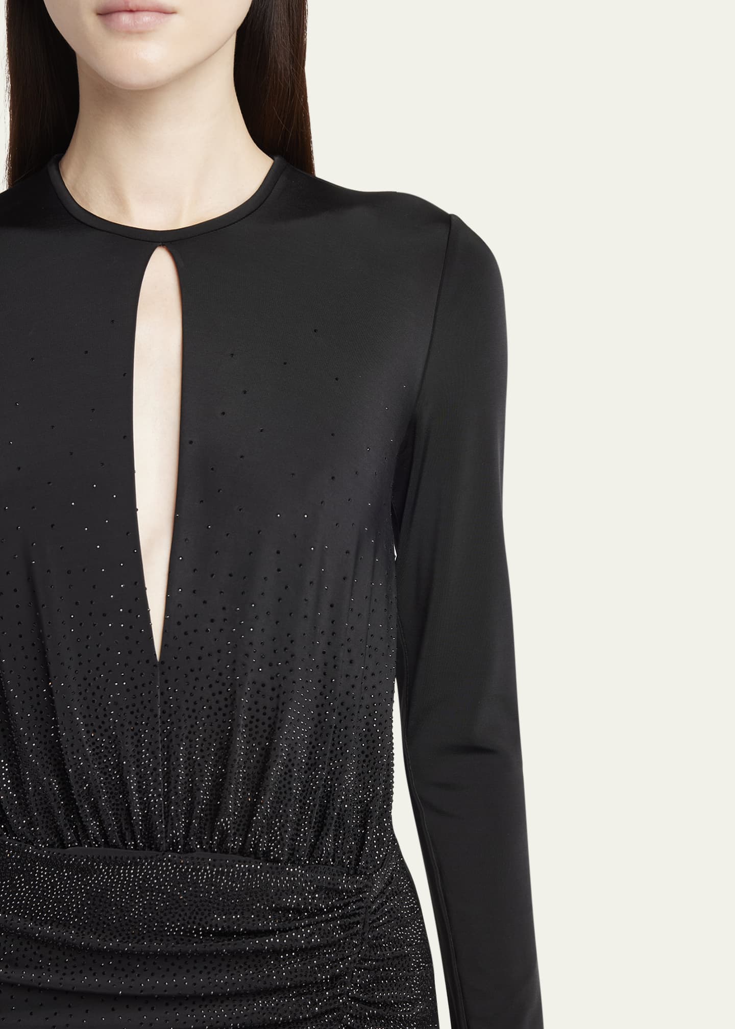 Giorgio Armani Keyhole Long-Sleeve Crystal Draped Jersey Gown