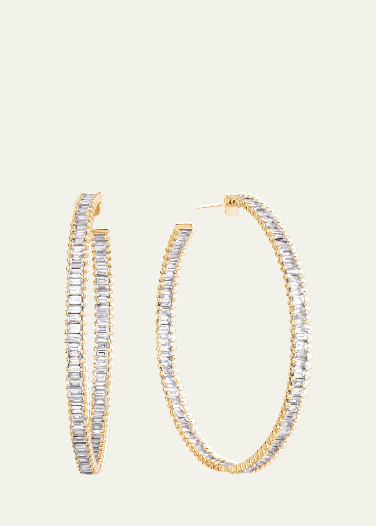 Lana 14K Yellow Gold Inside and Outside Diamond Baguette Hoop Earrings, 40mm Image 1 of 2