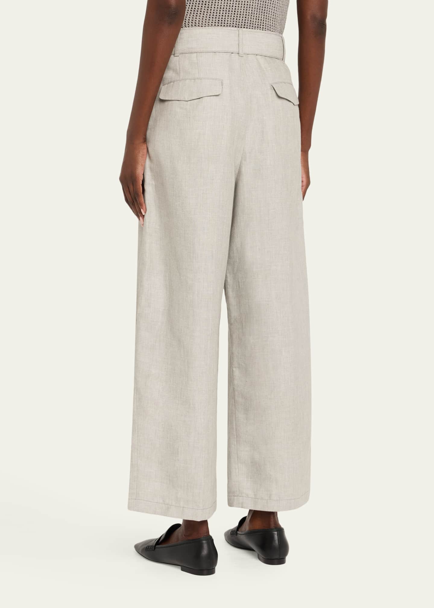 MARIA MCMANUS Chambray Belted Wide-Leg Cropped Pants Image 3 of 5