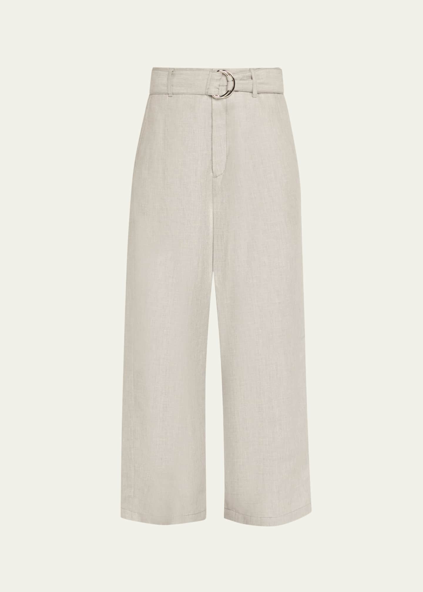 MARIA MCMANUS Chambray Belted Wide-Leg Cropped Pants Image 1 of 5