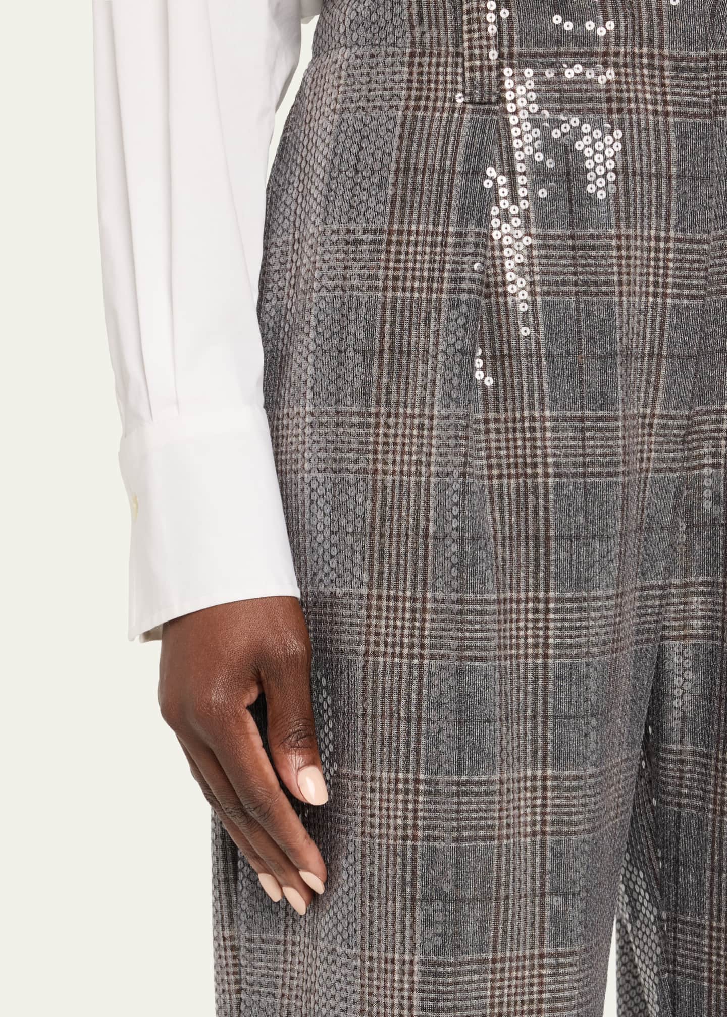 Brunello Cucinelli Glam Check Sequined Pleated Crop Trousers Image 4 of 4