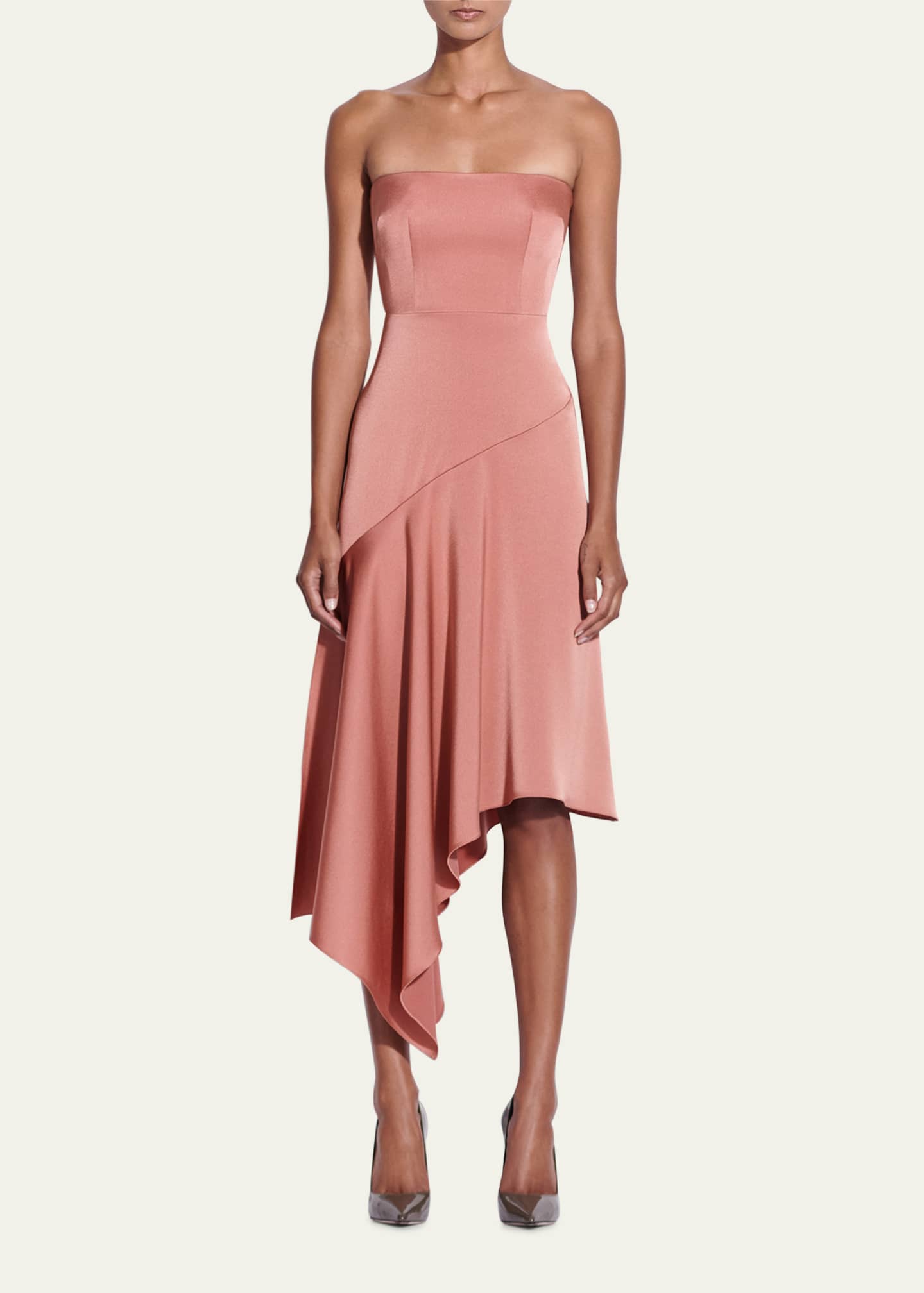 Alex Perry Strapless Asymmetric Satin Crepe Midi Dress Image 2 of 3