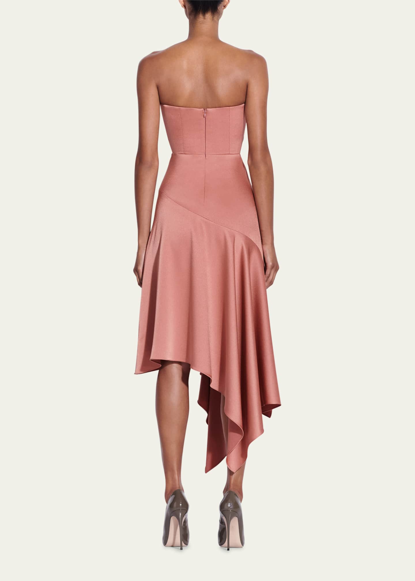 Alex Perry Strapless Asymmetric Satin Crepe Midi Dress Image 3 of 3