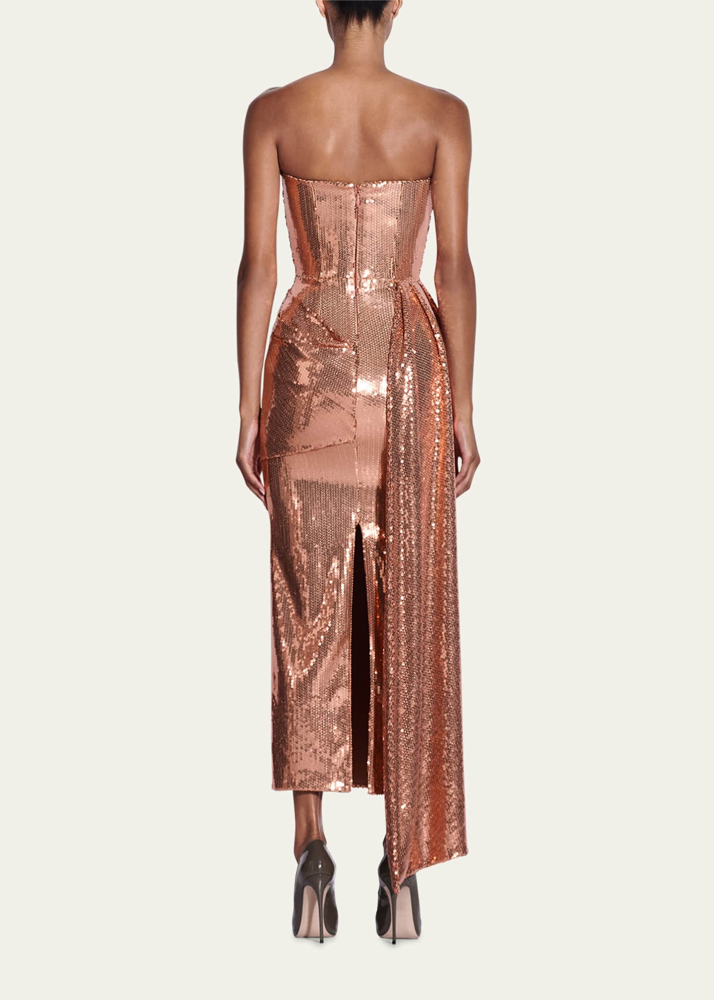 Alex Perry Strapless Draped Sequin Mesh Midi Dress Image 3 of 3