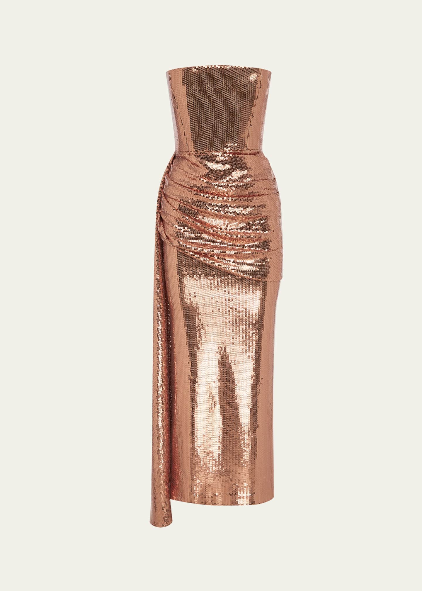 Alex Perry Strapless Draped Sequin Mesh Midi Dress Image 1 of 3