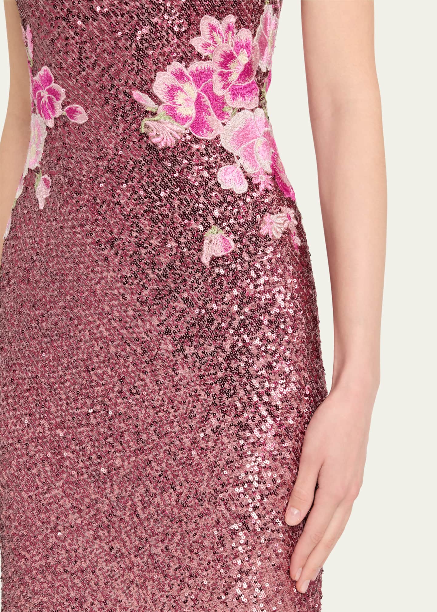 Naeem Khan Floral Embroidered Ombre Sequin Halter Gown Image 5 of 5