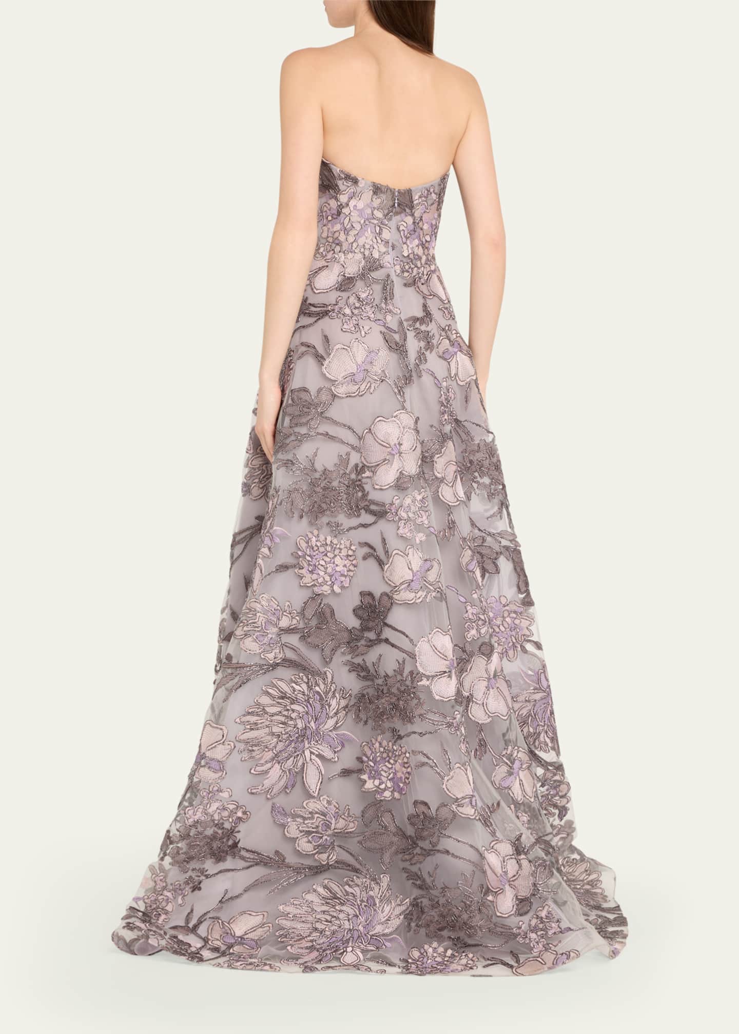 Naeem Khan Strapless Floral Raffia Embroidered Gown Image 3 of 5