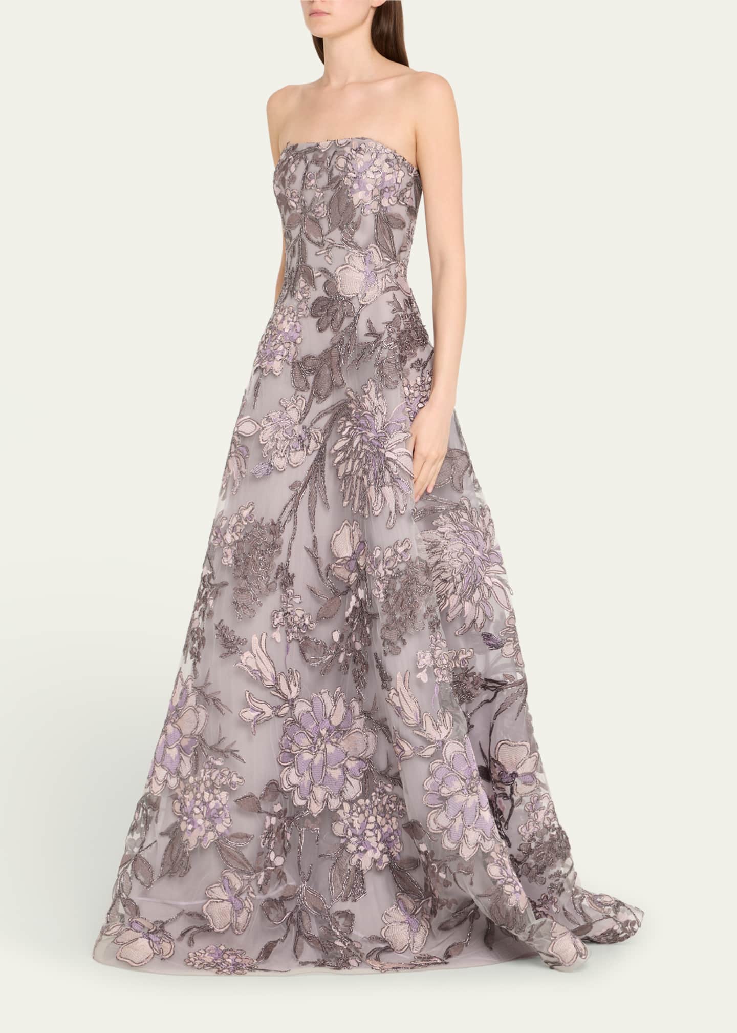 Naeem Khan Strapless Floral Raffia Embroidered Gown Image 4 of 5