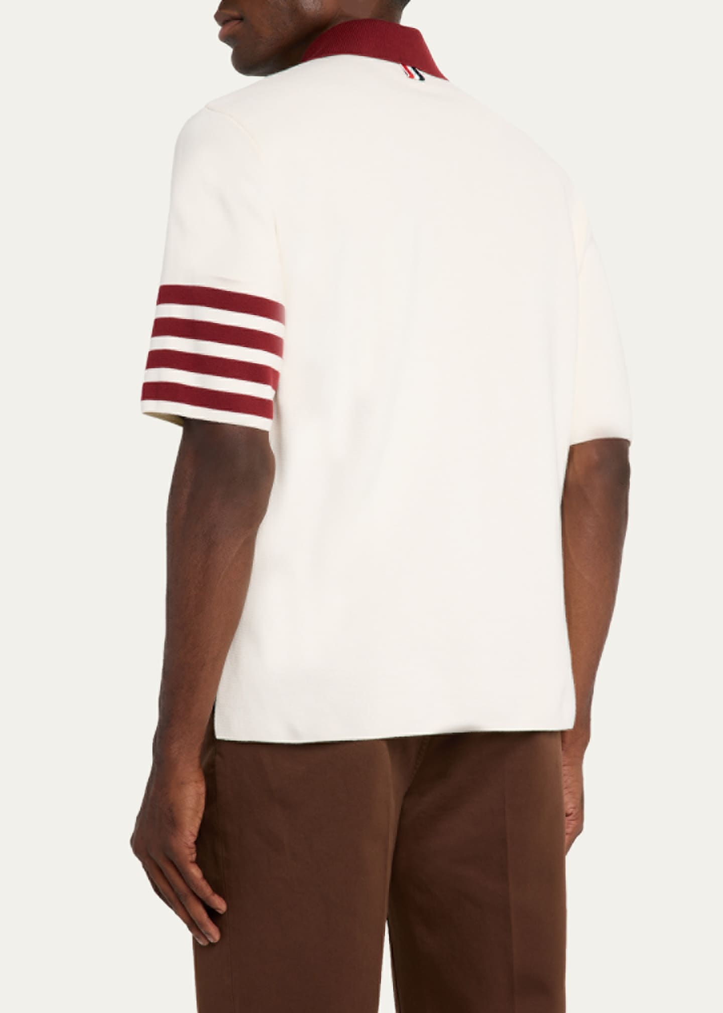 Thom Browne Men's Ecru Cotton Stripe-Sleeve Polo Shirt Image 3 of 5