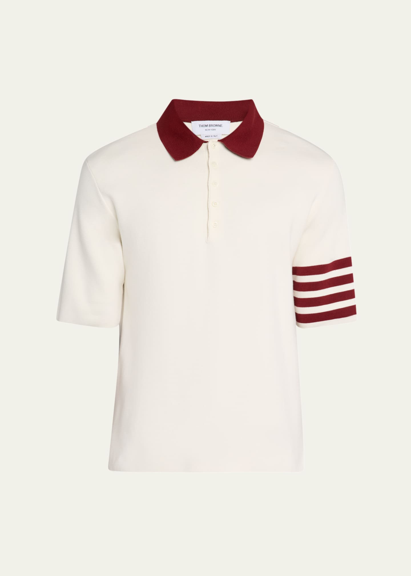 Thom Browne Men's Ecru Cotton Stripe-Sleeve Polo Shirt Image 1 of 5