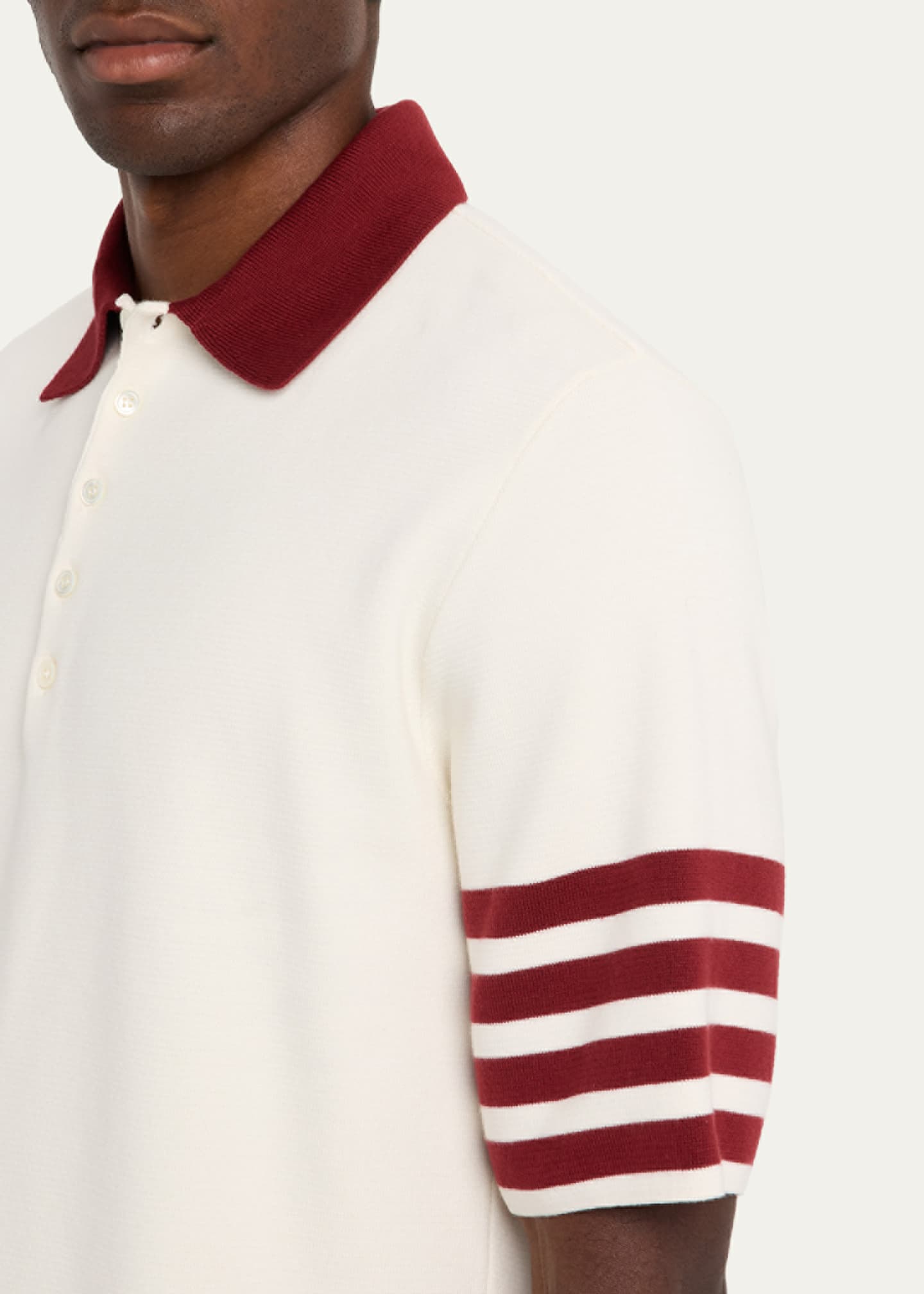 Thom Browne Men's Ecru Cotton Stripe-Sleeve Polo Shirt Image 5 of 5