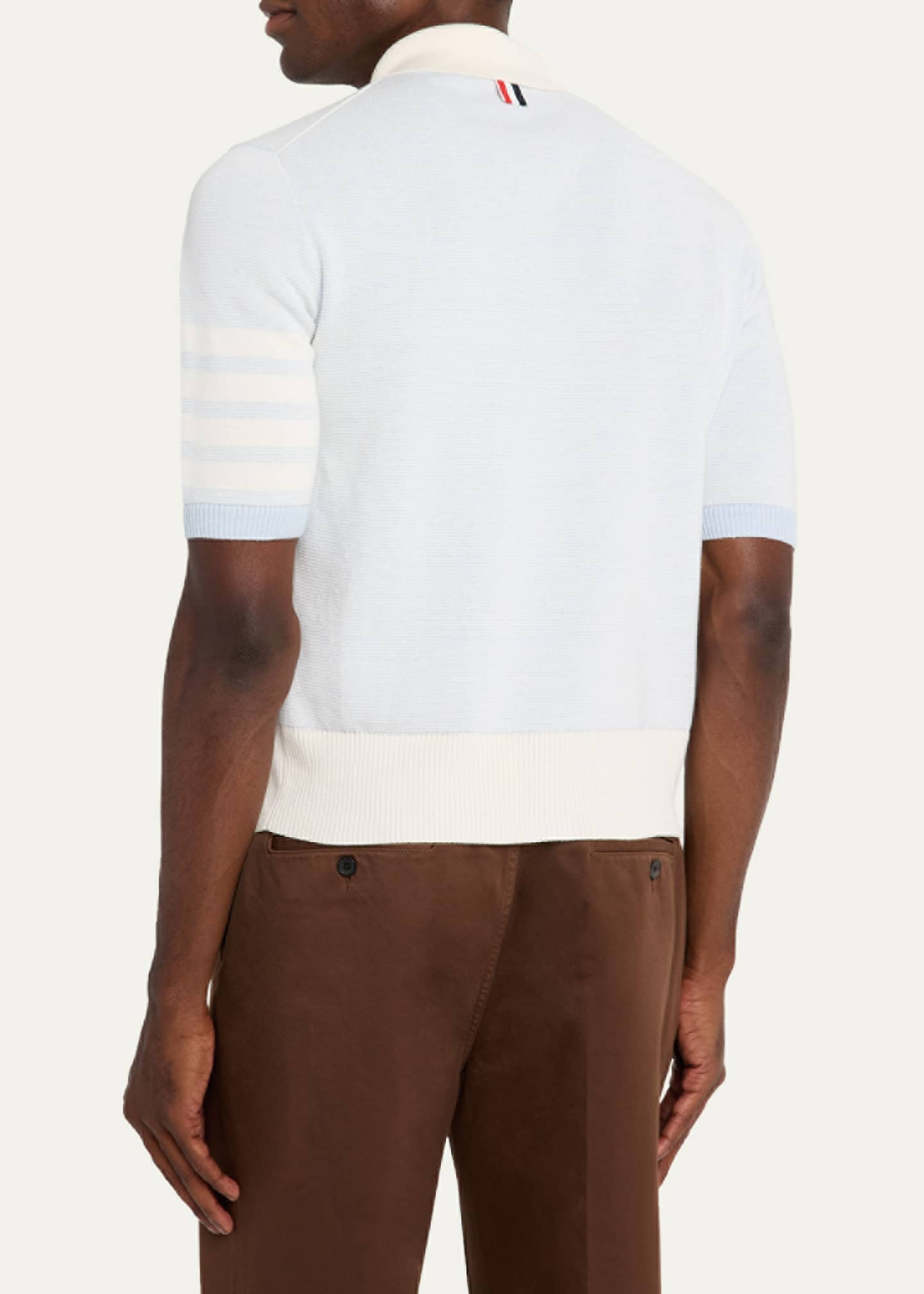 Thom Browne Men's Linen and Cotton Stripe-Sleeve Polo Shirt Image 3 of 5