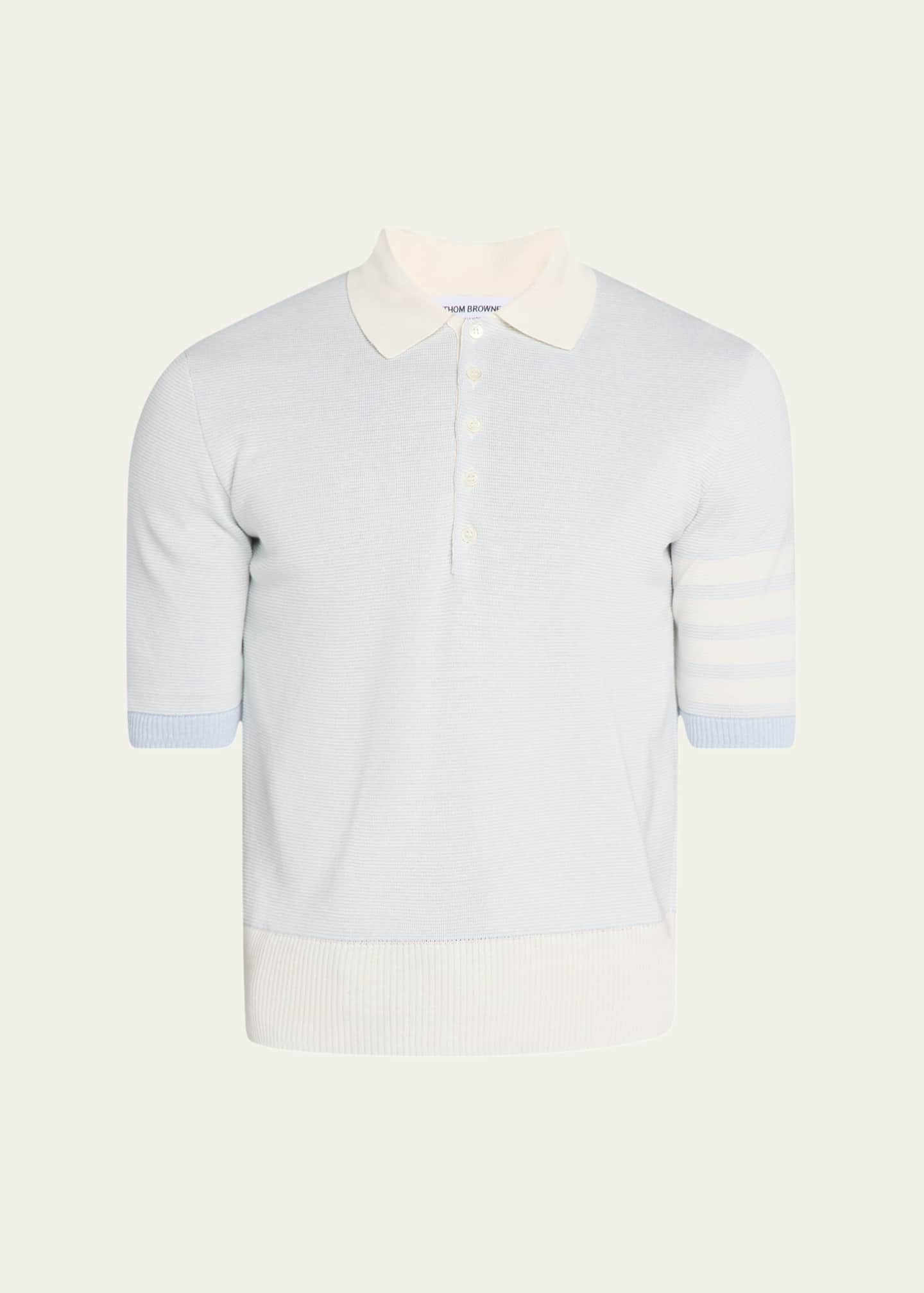 Thom Browne Men's Linen and Cotton Stripe-Sleeve Polo Shirt Image 1 of 5